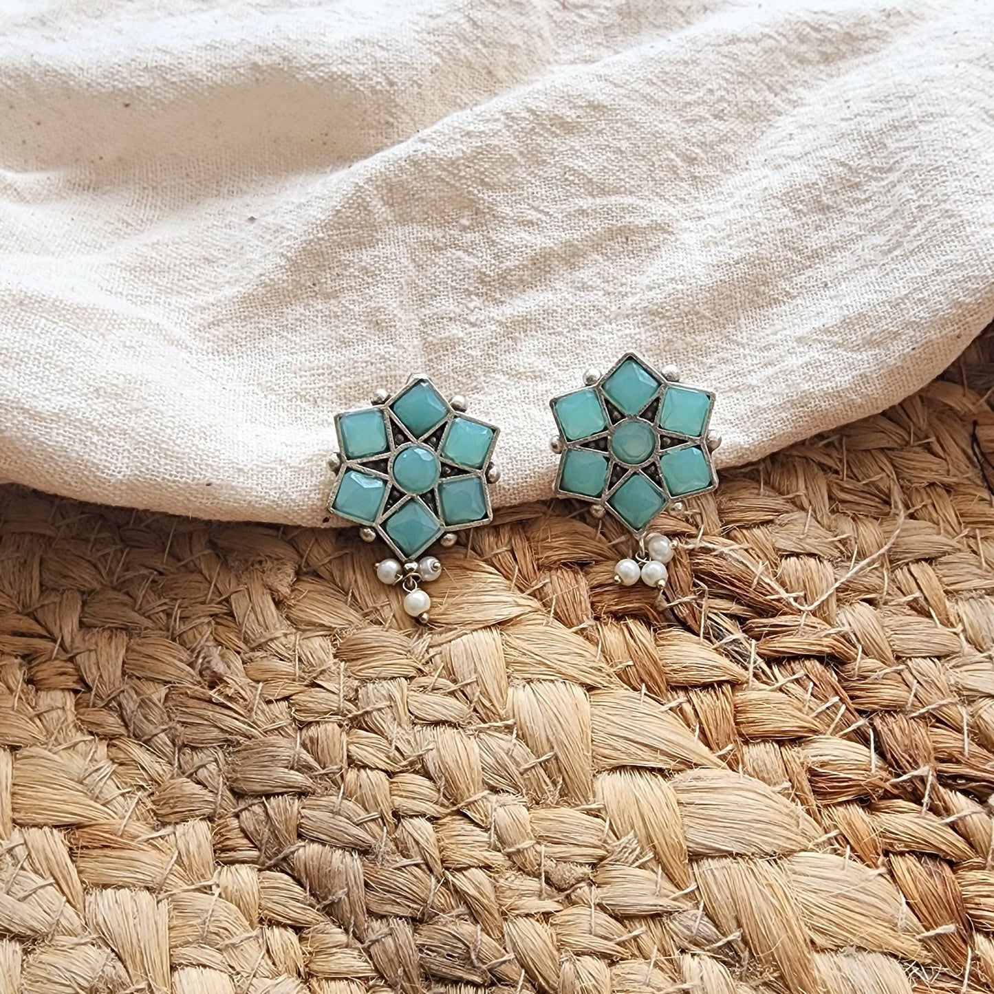 BALAMANI-Sea Blue Stone German Oxidized Earring