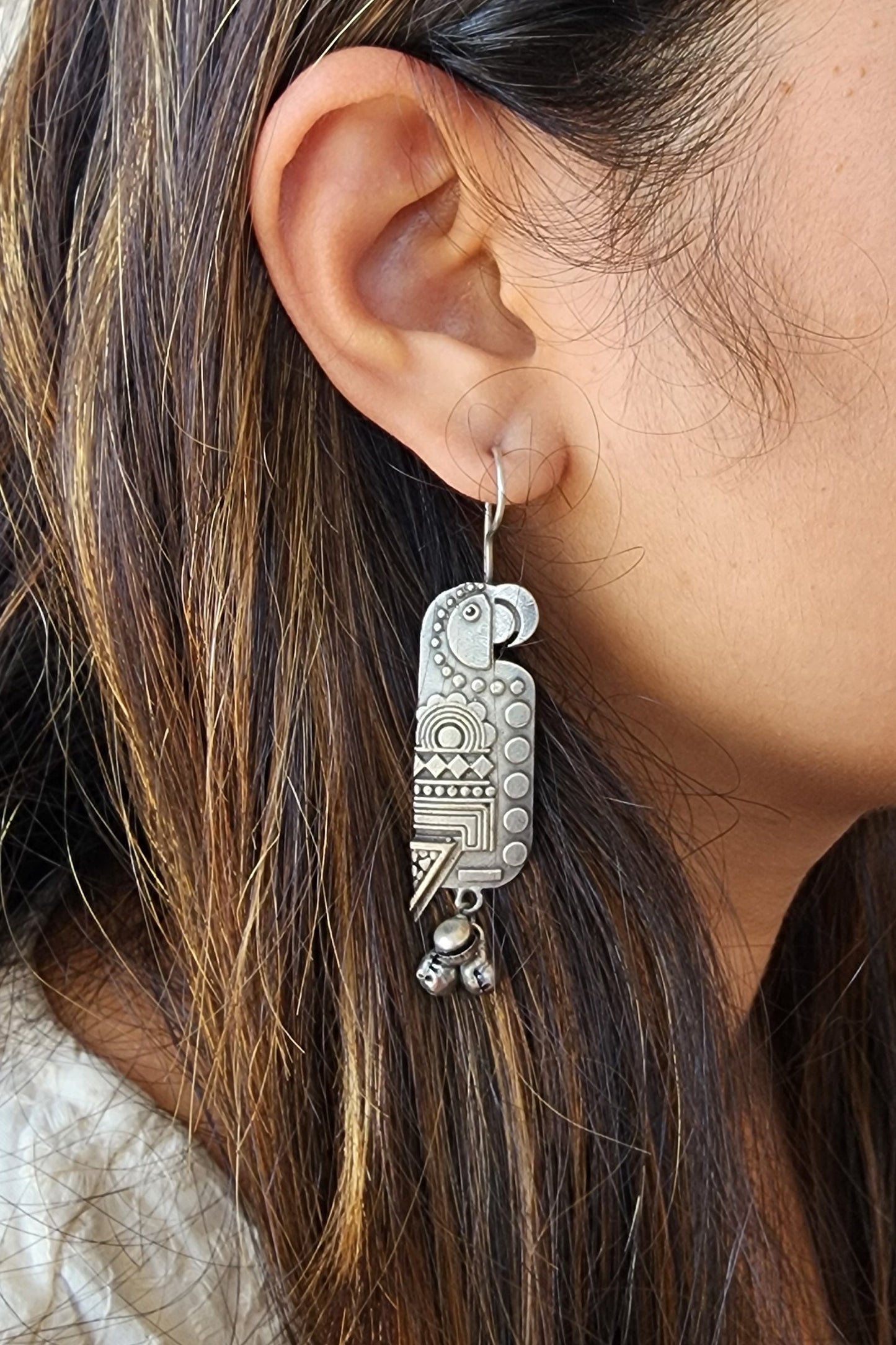 BALAMANI-Bird Ghungroo Silver Lookalike Parrot Bird German Oxidized Earring