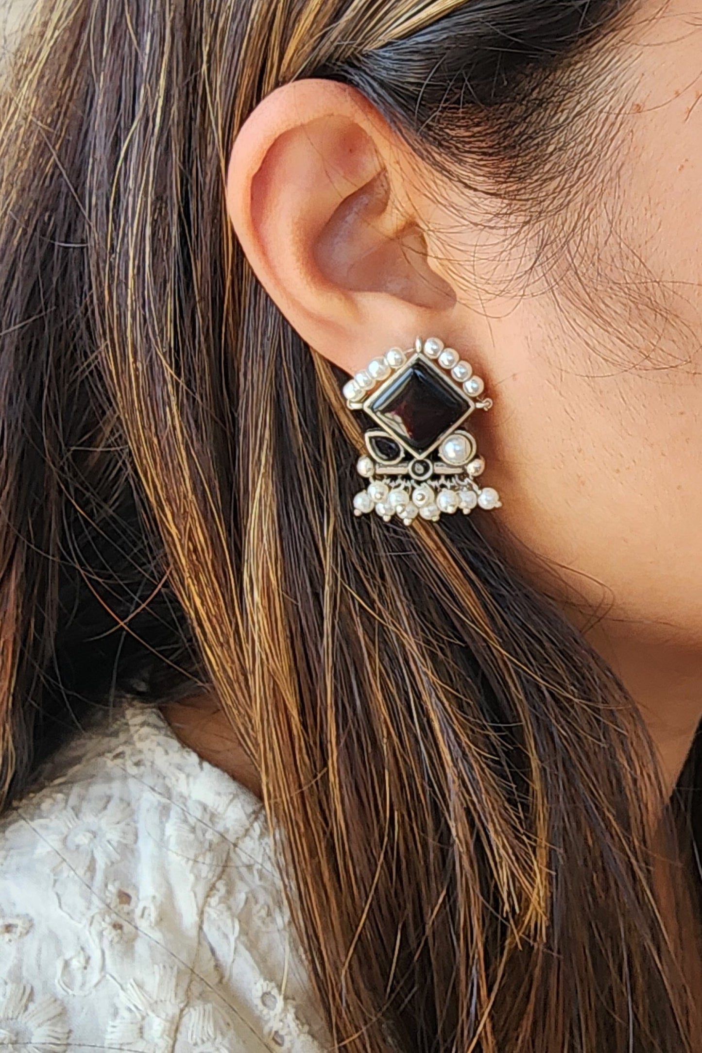 BALAMANI- Black Stone German Oxidized Earrings