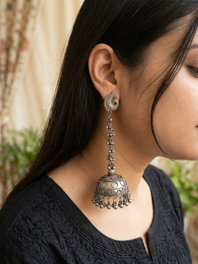 ALBELI-German Silver Long Jhumka