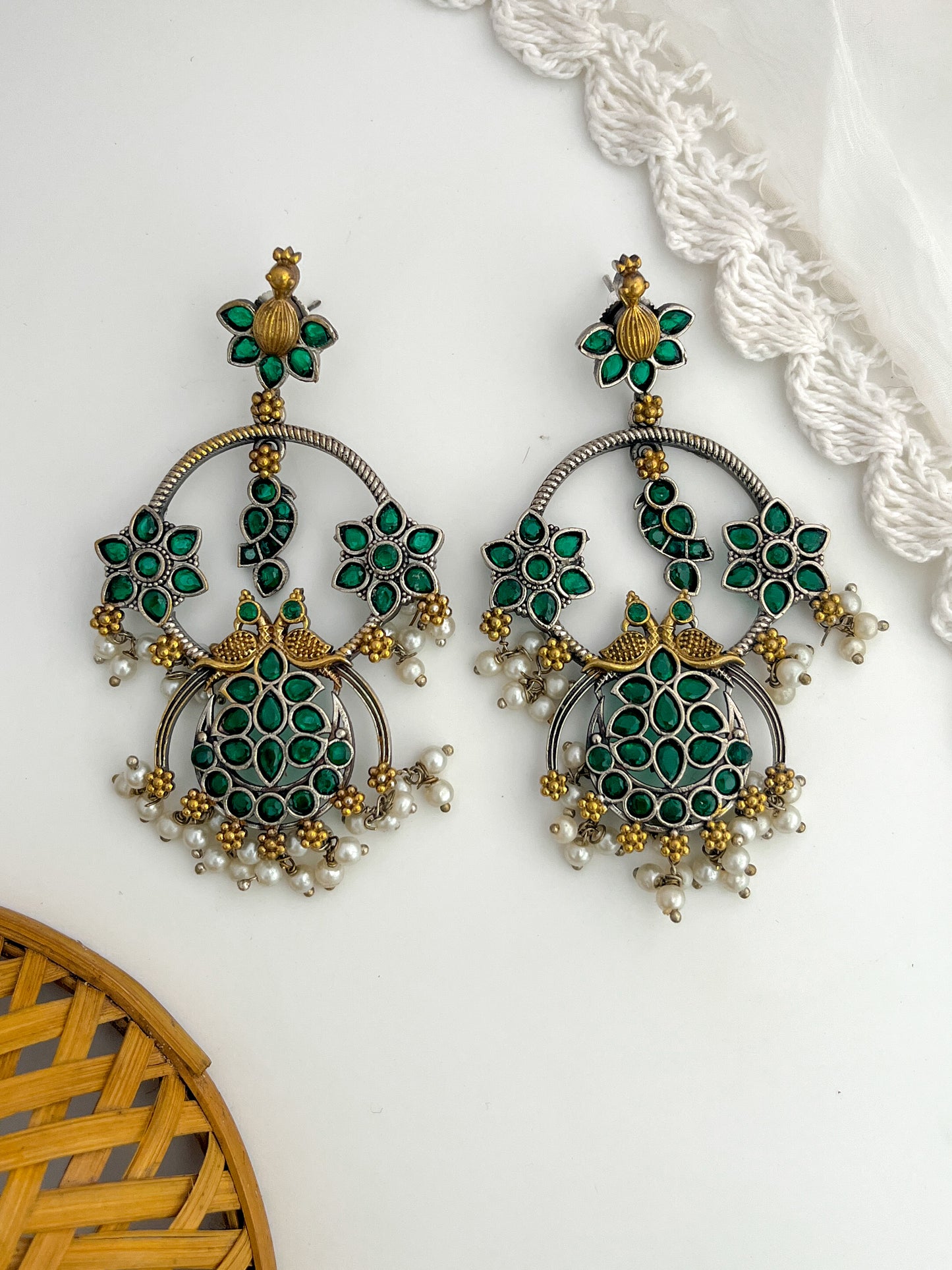 Abhilasha - Dual Tone Silver Gold Chandbali Earrings