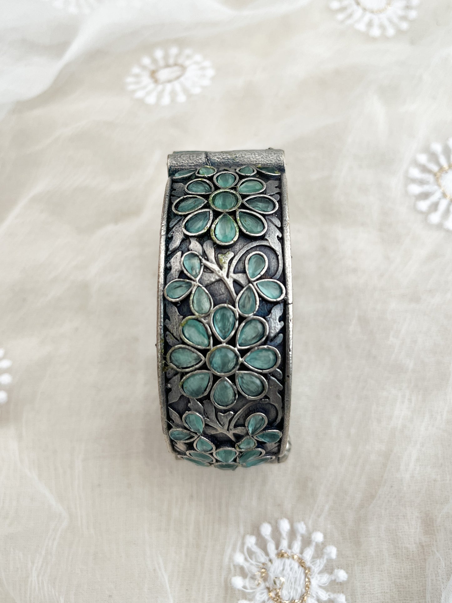 Abhilasha - German Silver Light StoSea Green Bangle