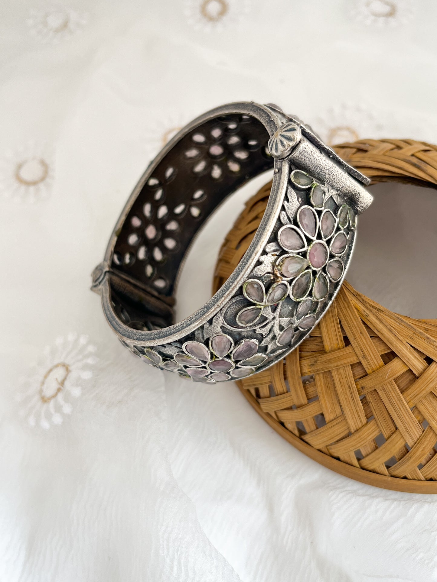 Abhilasha - German Silver Pink Stone Bangle