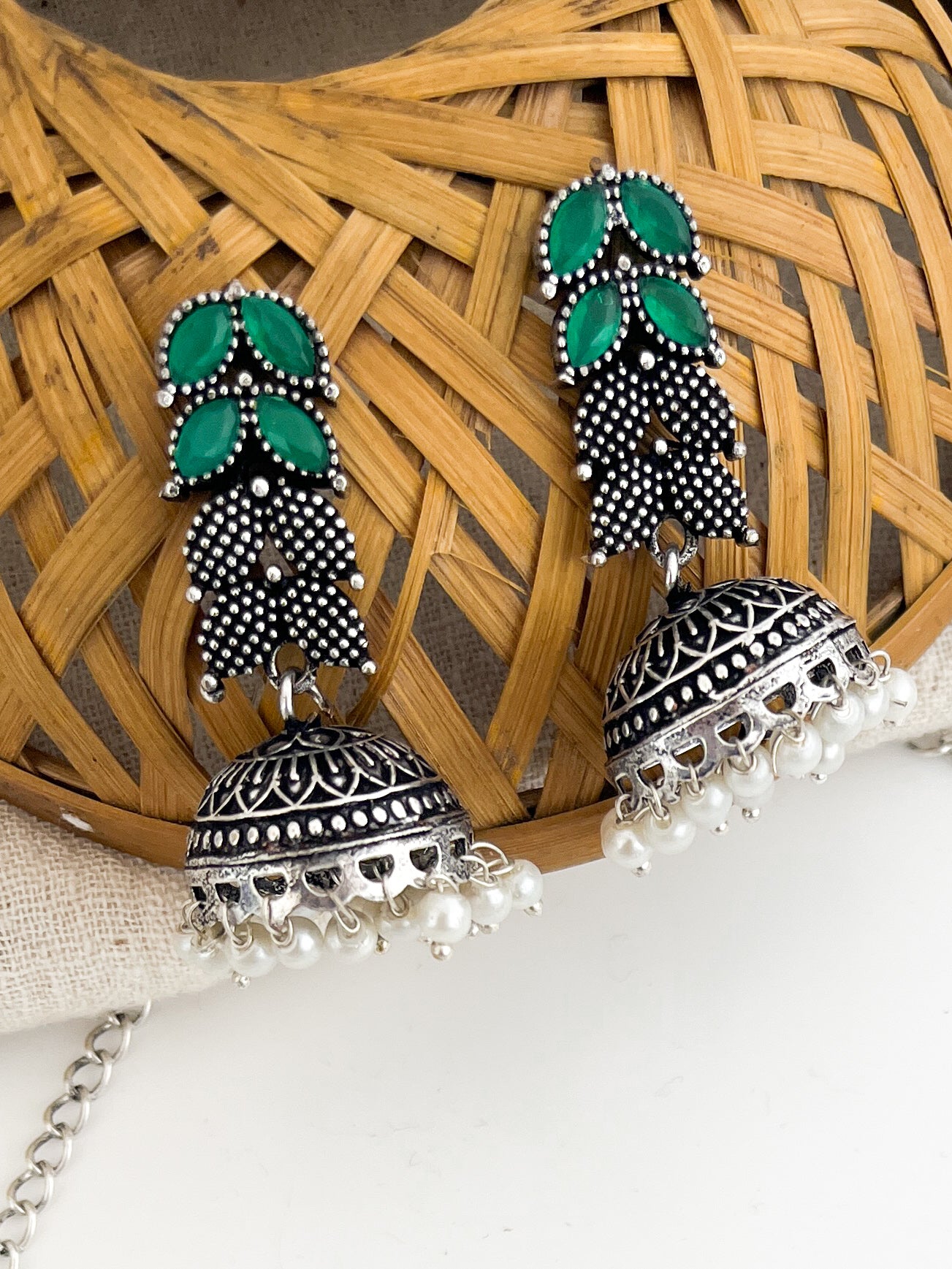 Aradhya - Silver Oxidised Neckpiece With Jhumka Set