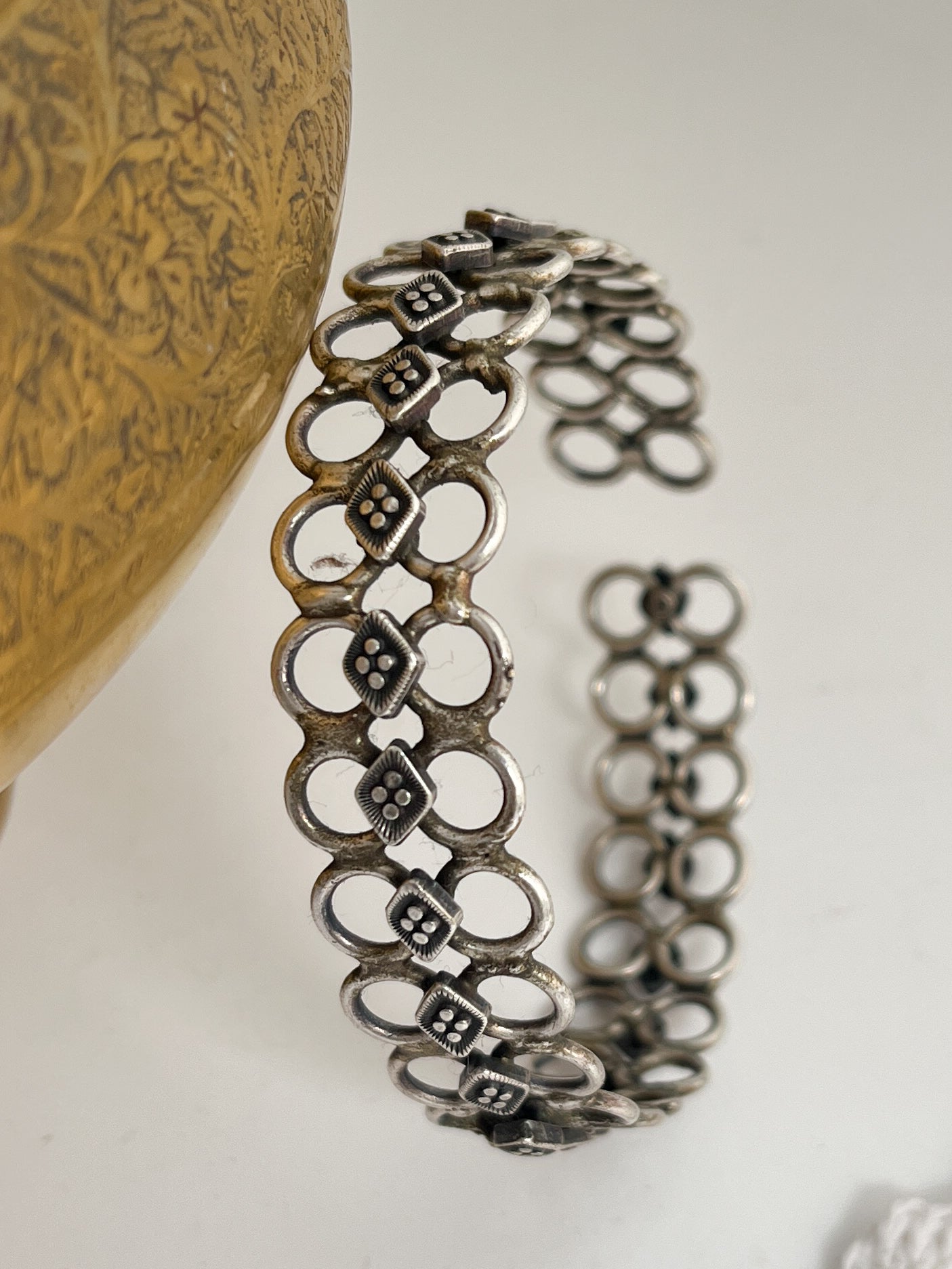 AROHI - Brass Light Weight Kada With Silver Plating Diamonds