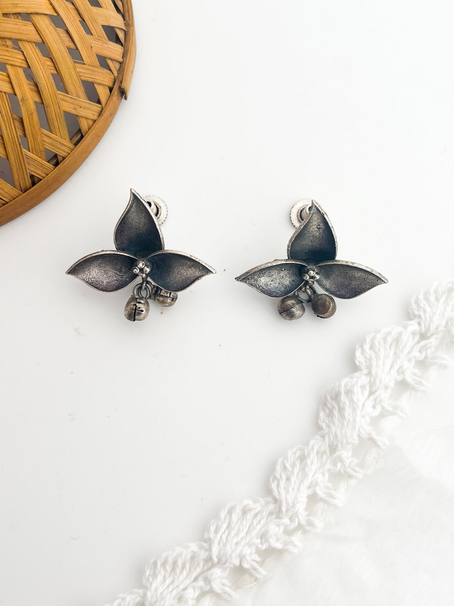 Asima - German Silver Three Petal Studs