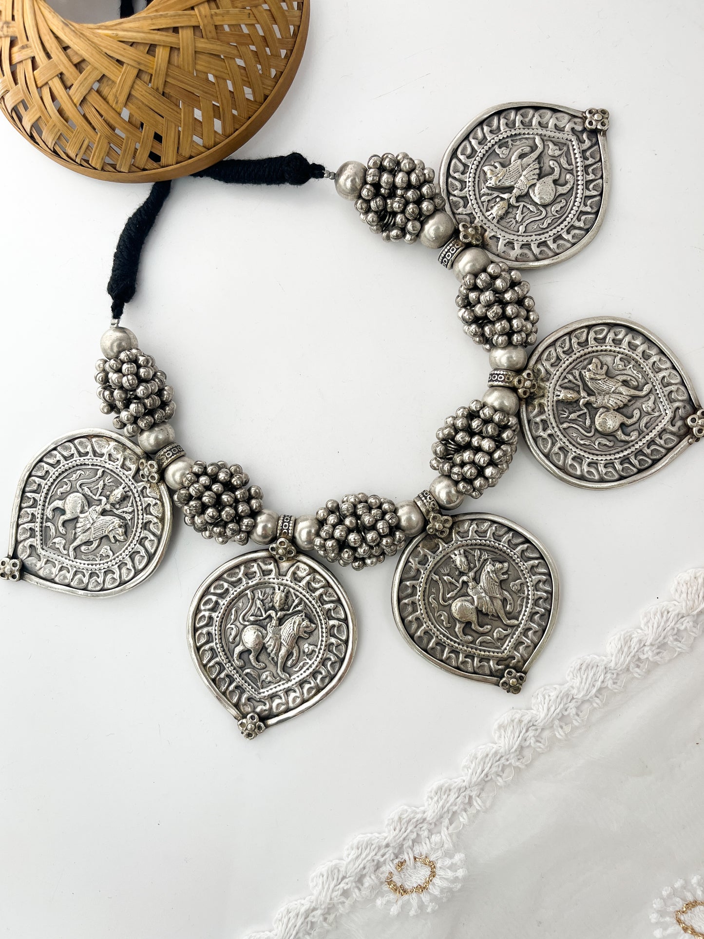 BHAVANI- Brass With Silver Plating Durga Ma Pendent Neckpiece