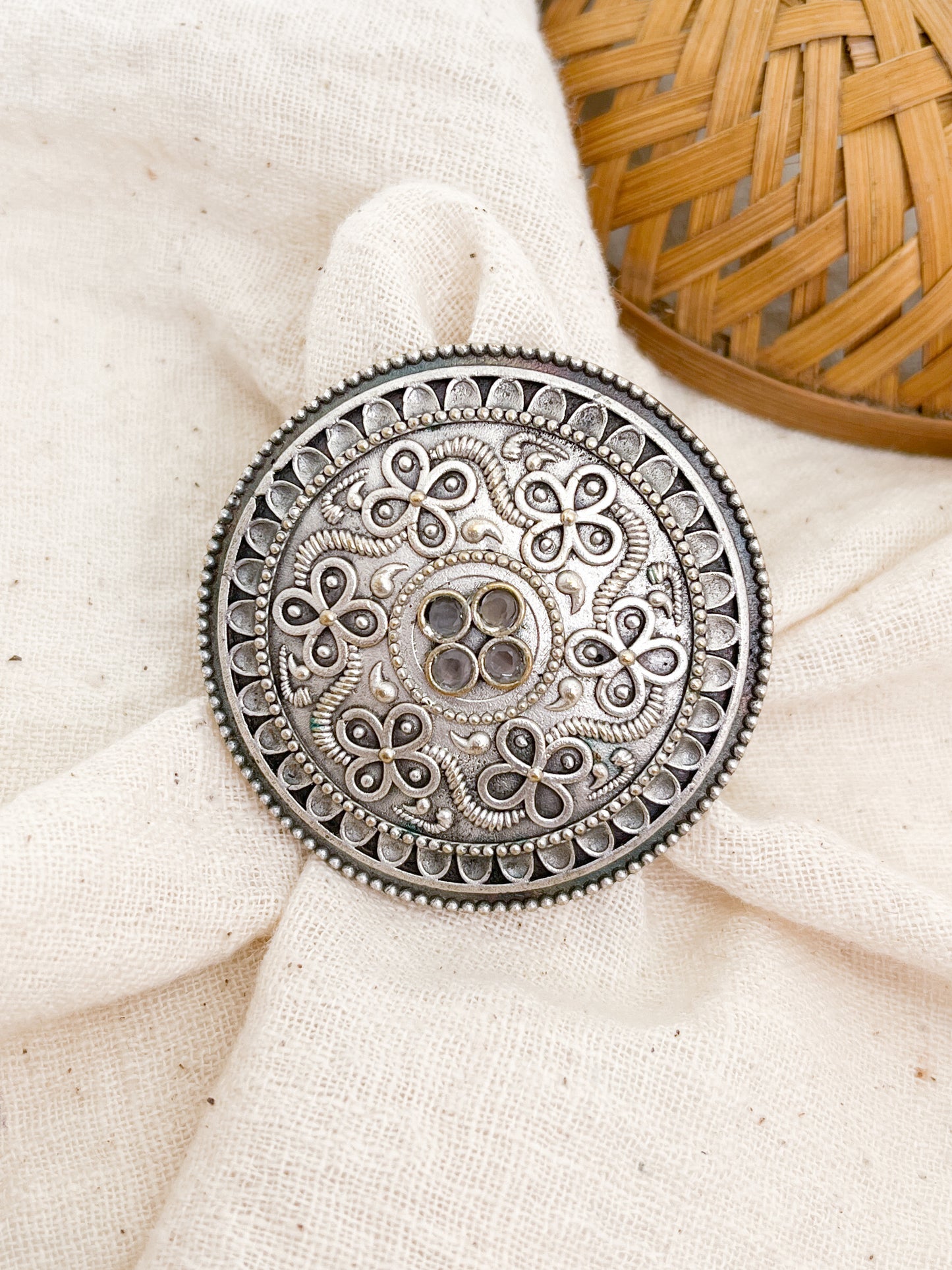 Chakratala Silver Oxidised Ring