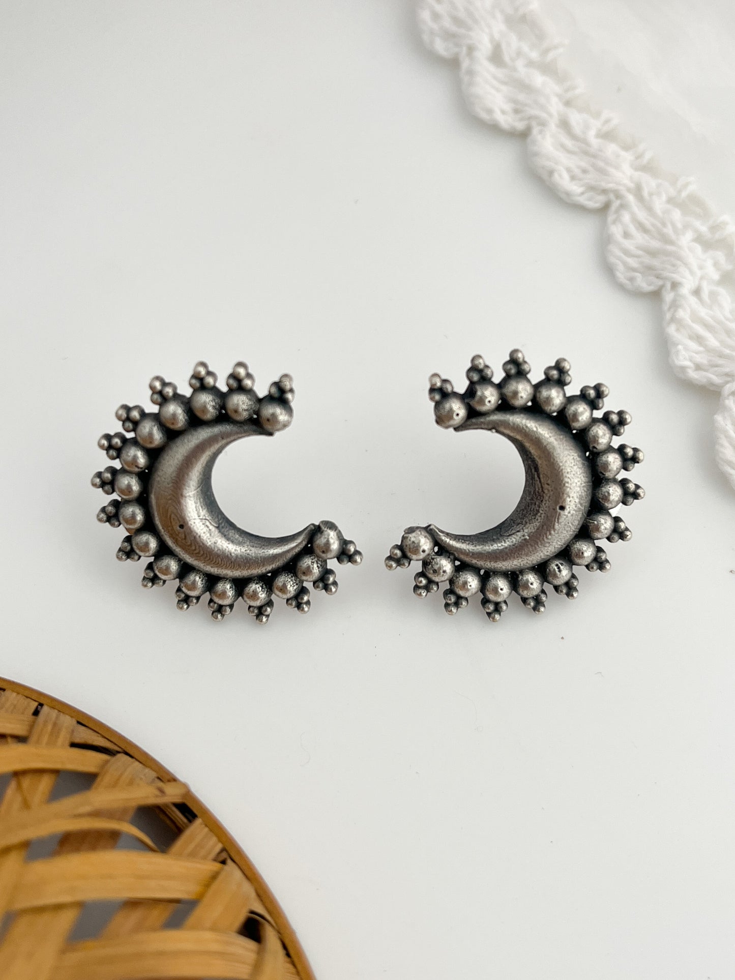 Chandani - German Silver Moon Studs