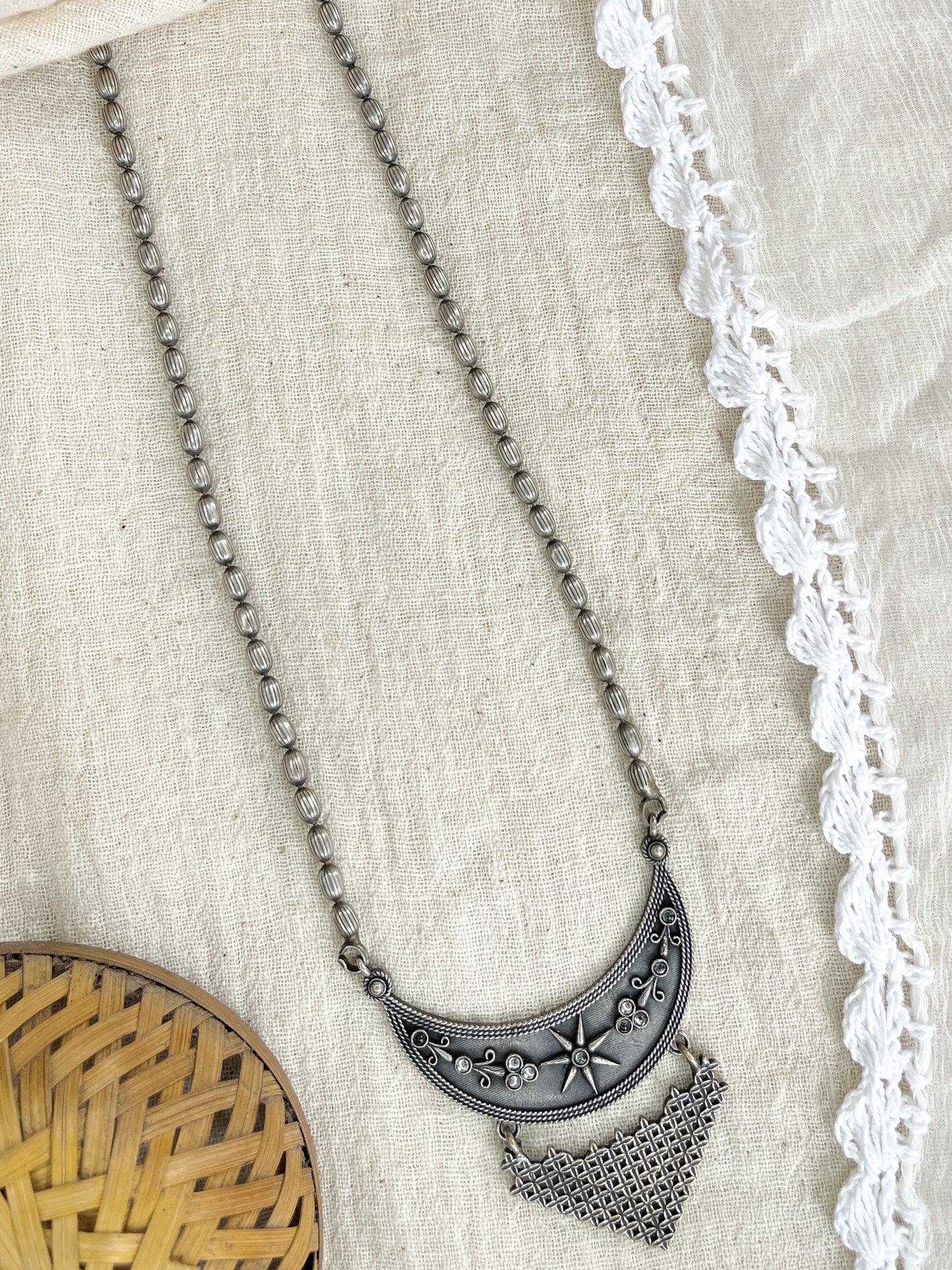 Chandani Silver Oxidized Matarmala Long Neckpiece