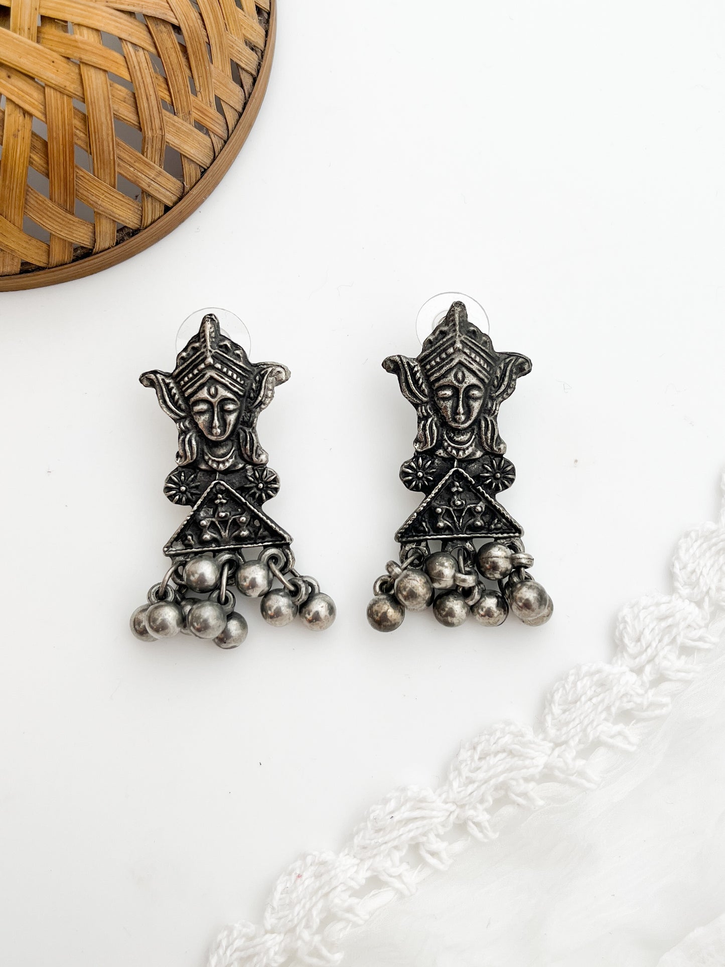 Durga Maa - German Silver Durga Maa With Triangle Studs