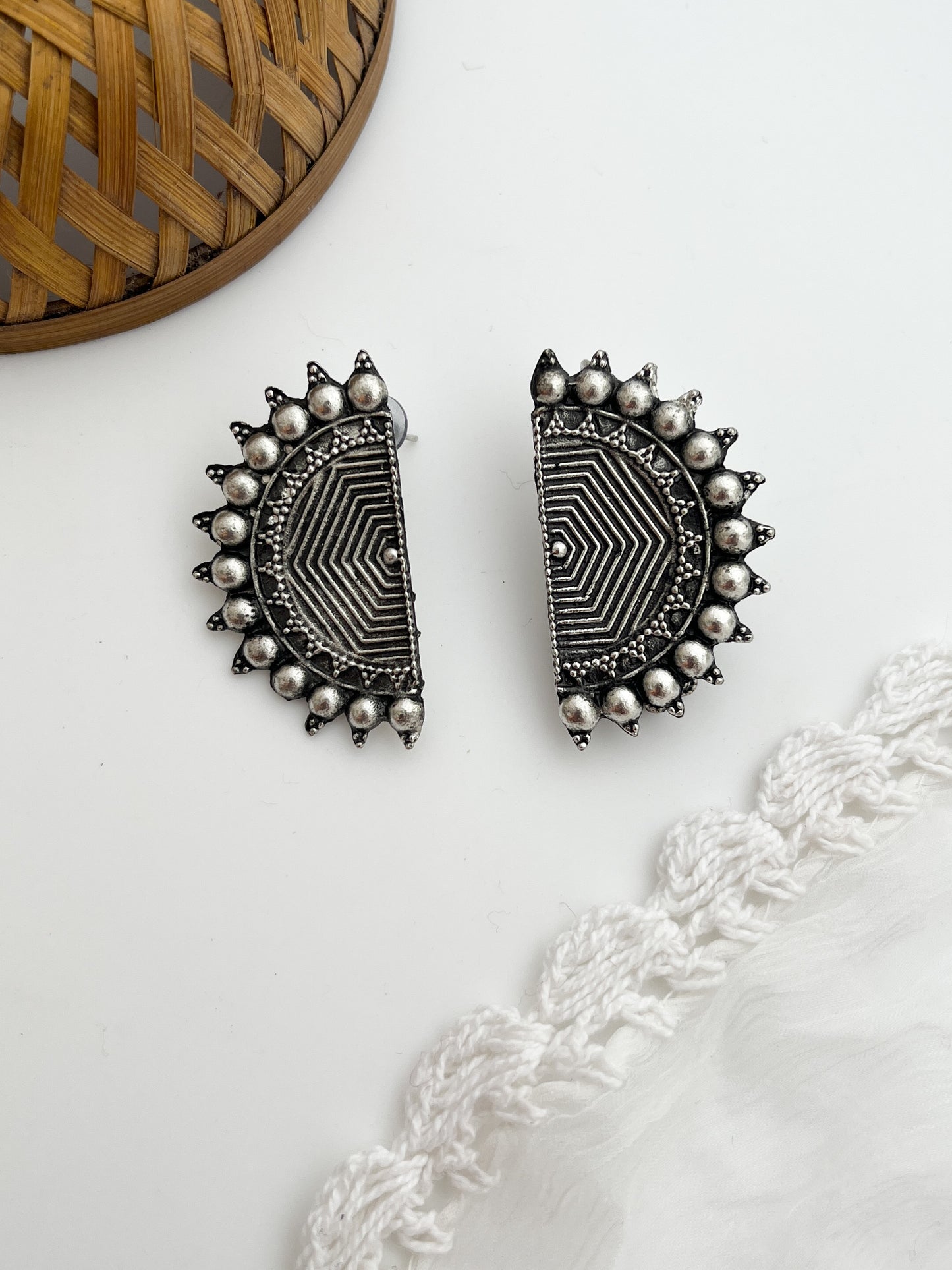Half Moon Half Moon - German Silver Half Moon Studs