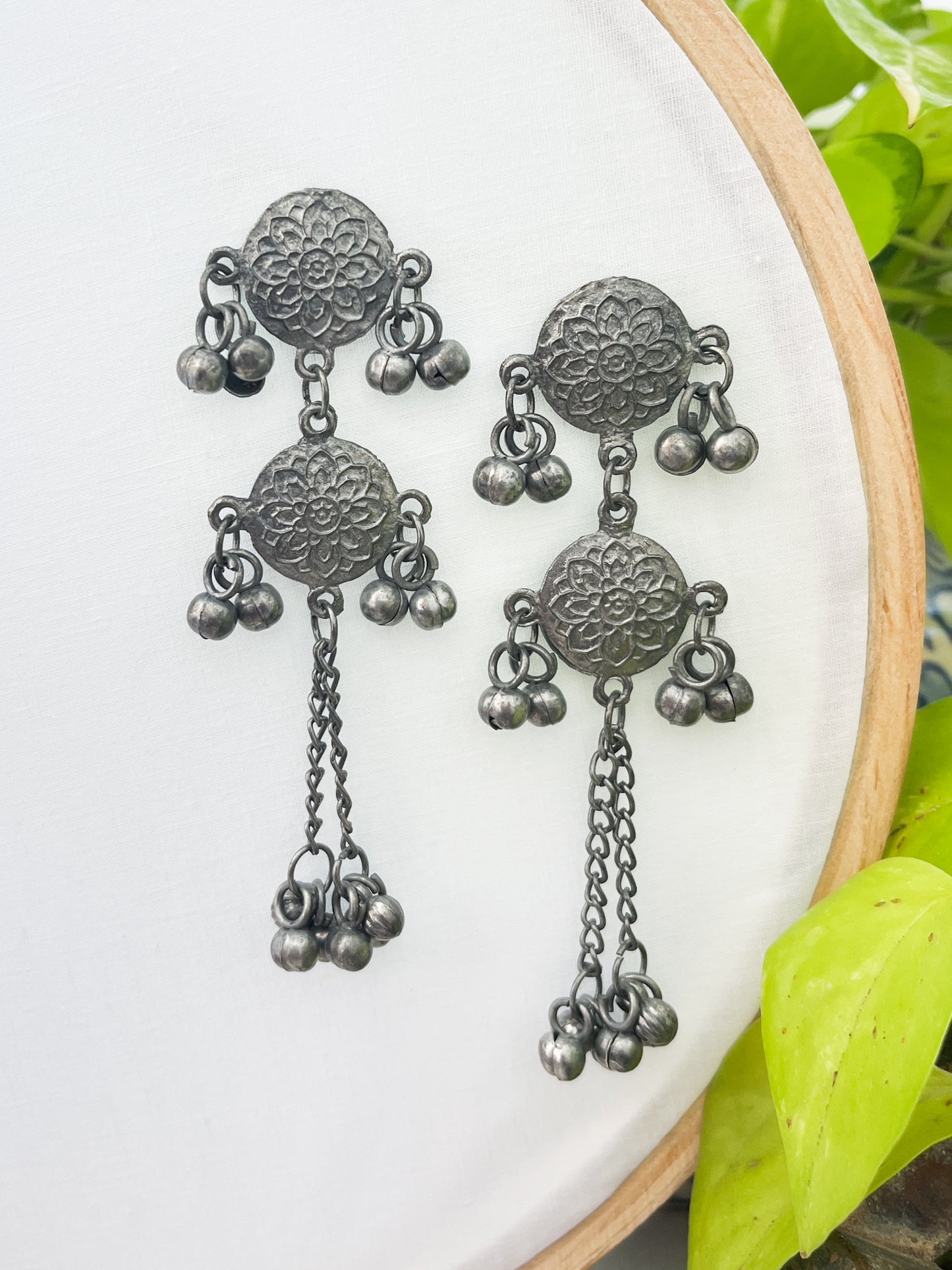 Hoor - Black Polish Oxidised Ghungru Earrings