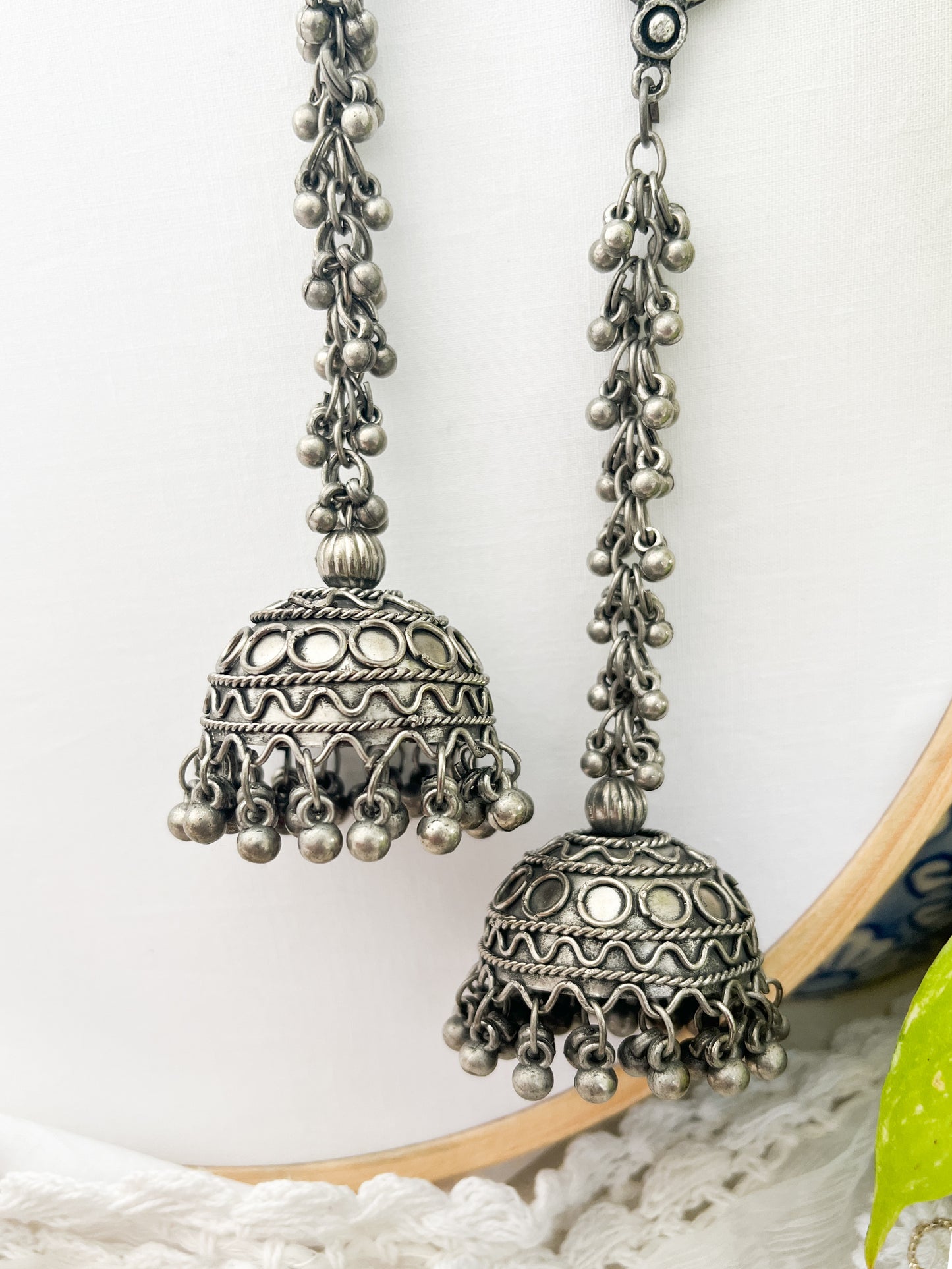 Hoor- Silver Oxidised Black Polish Ghungru Kashmiri Jhumkas