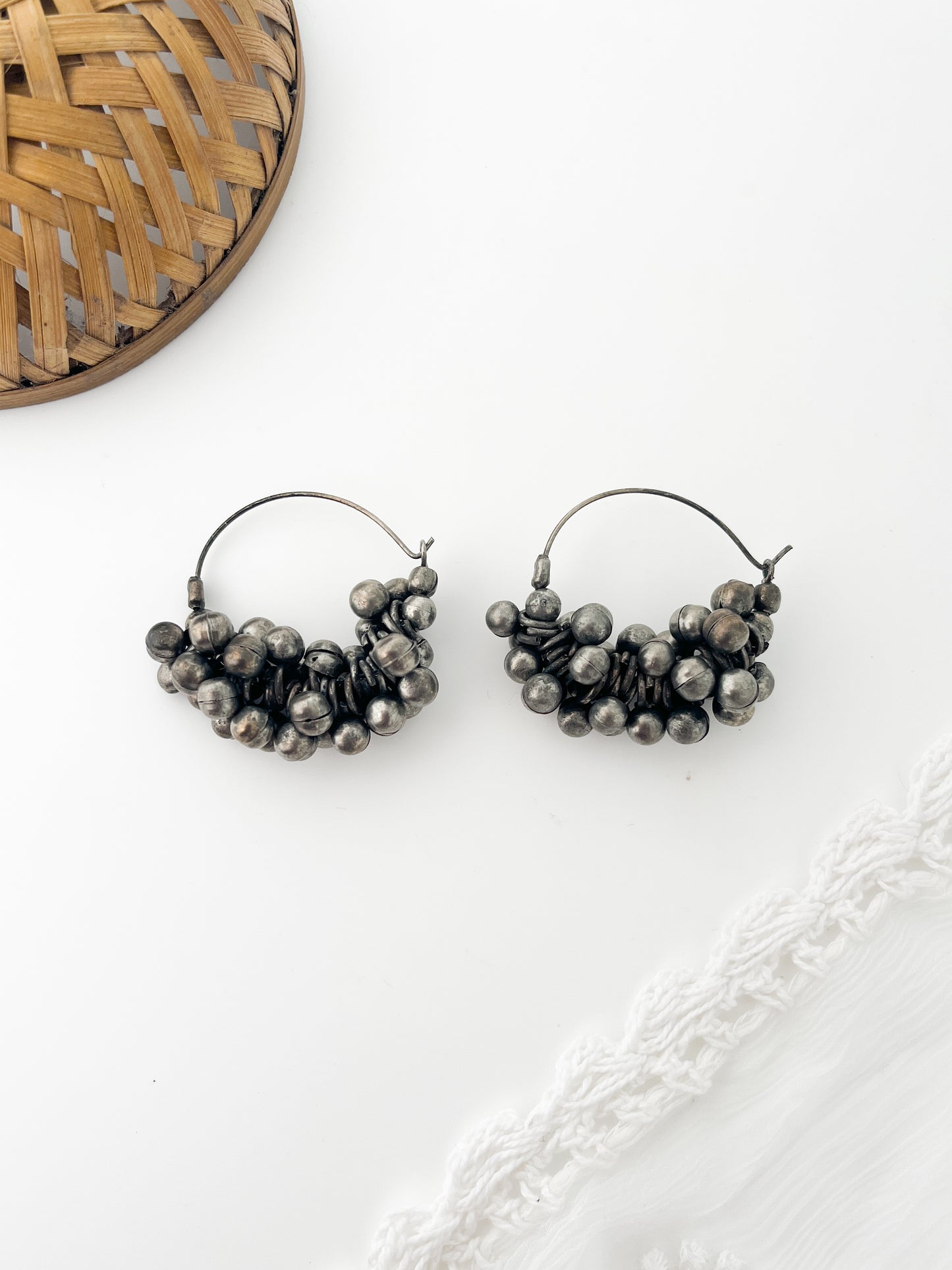 Hoor- Silver Oxidised Black Polish Gungroo Hoops