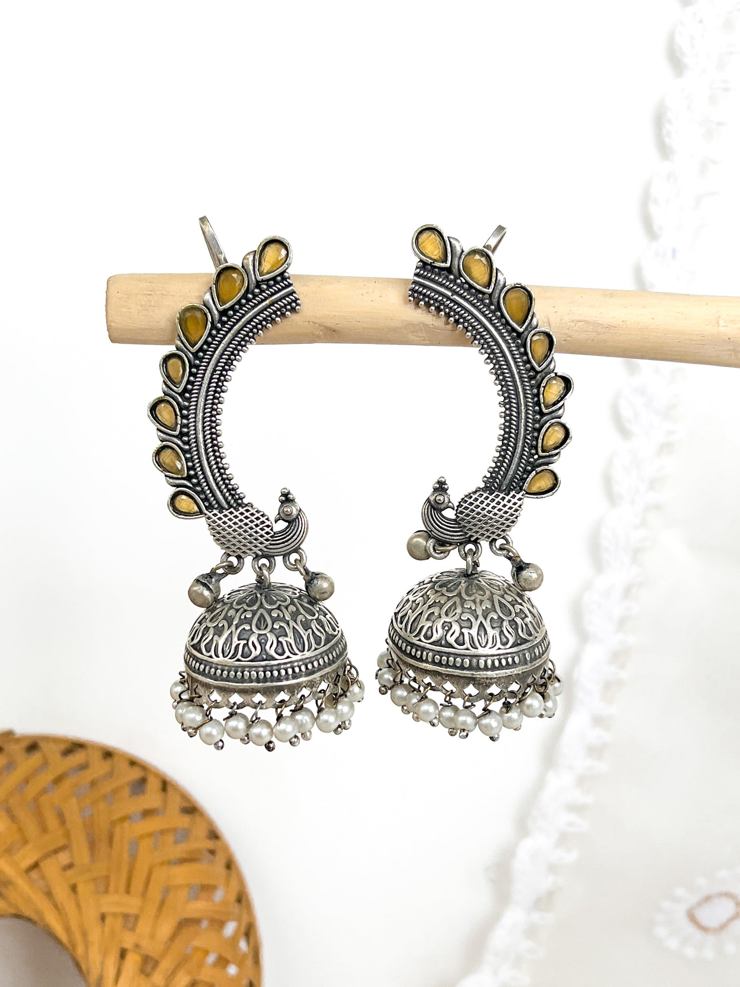 MRIDHINI-Silver with Yellow Mix Metal Earcuff