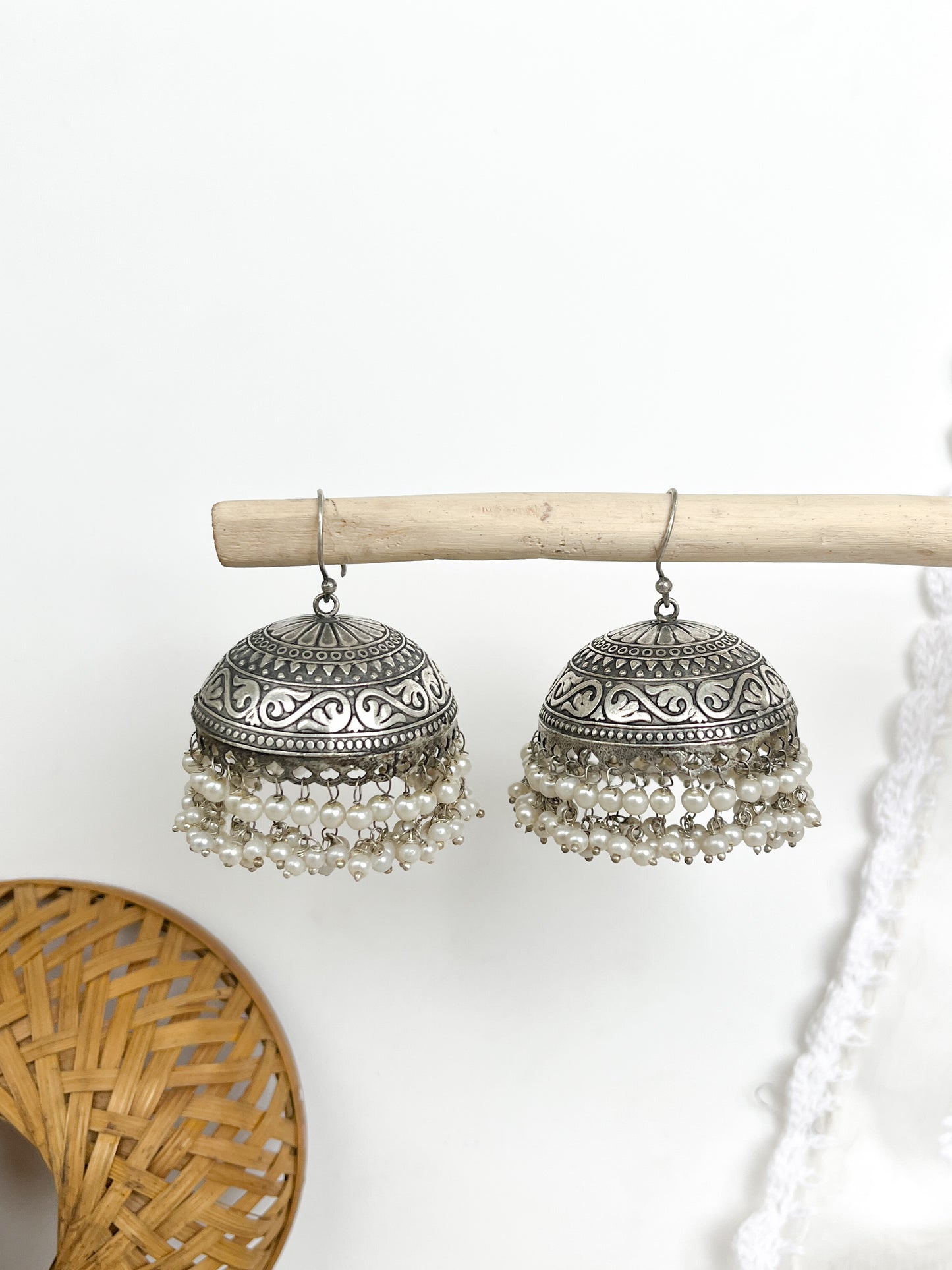 MOHINI-Silver Mix Metal Jhumkas