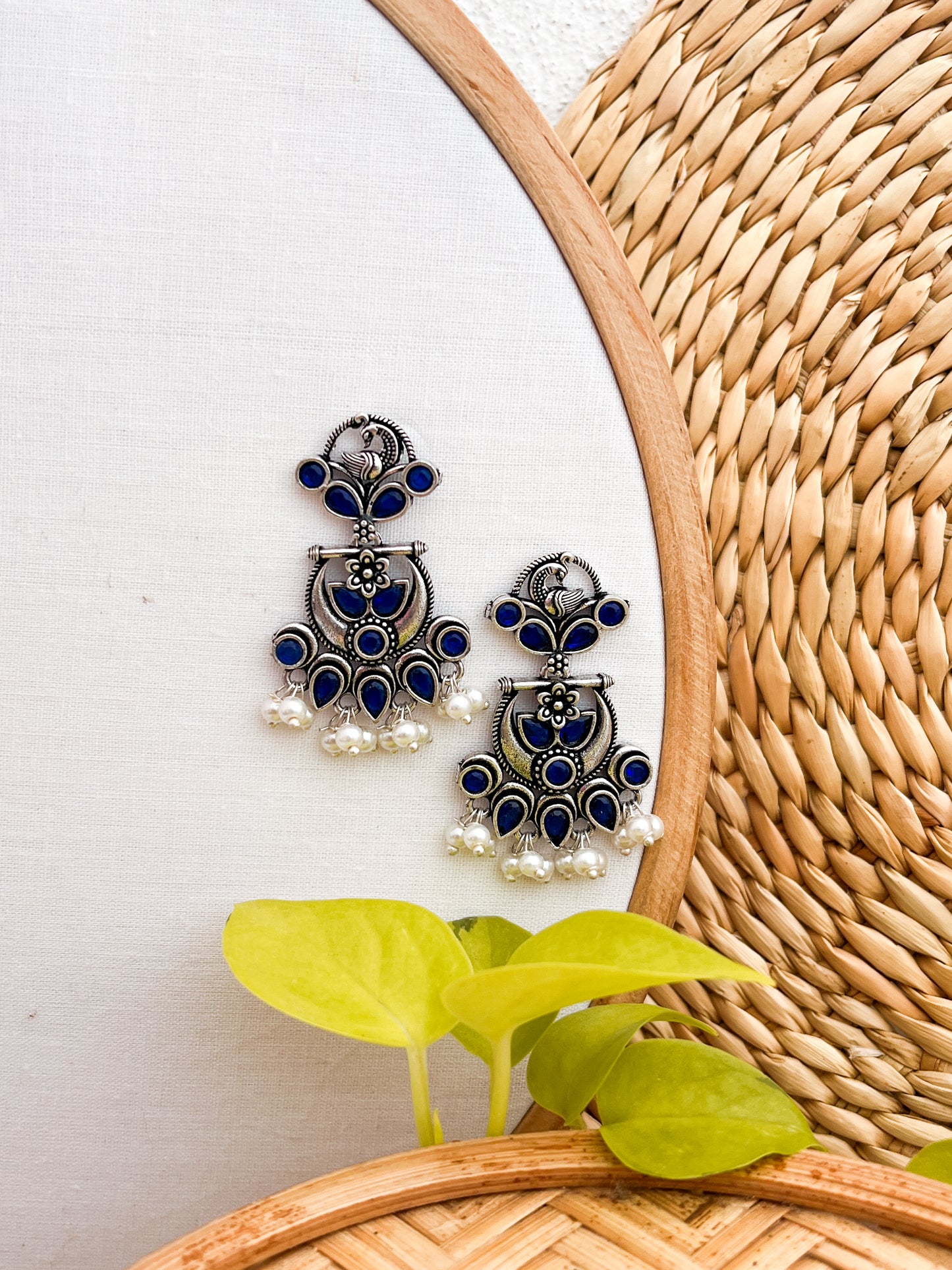 MIHIKA- German Silver Dangler Blue
