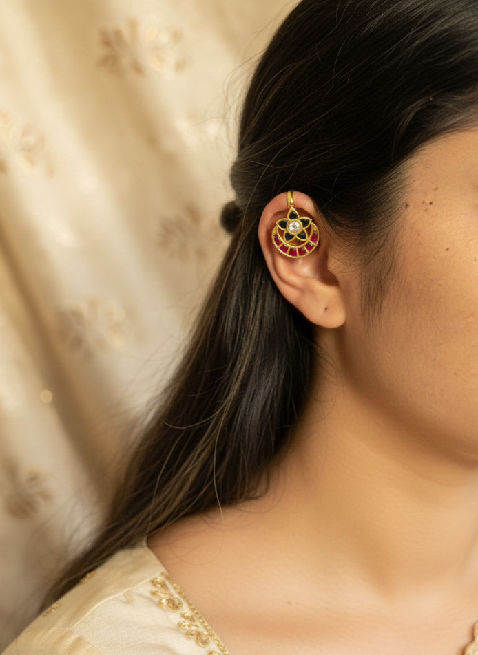 Tarabai - Pink And Green Gold Finish Bugadi