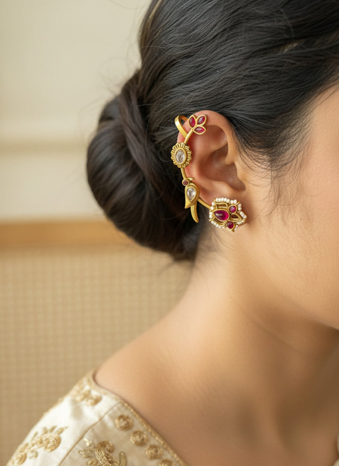 TARABAI - Golden With Pink Mix Metal Earcuff
