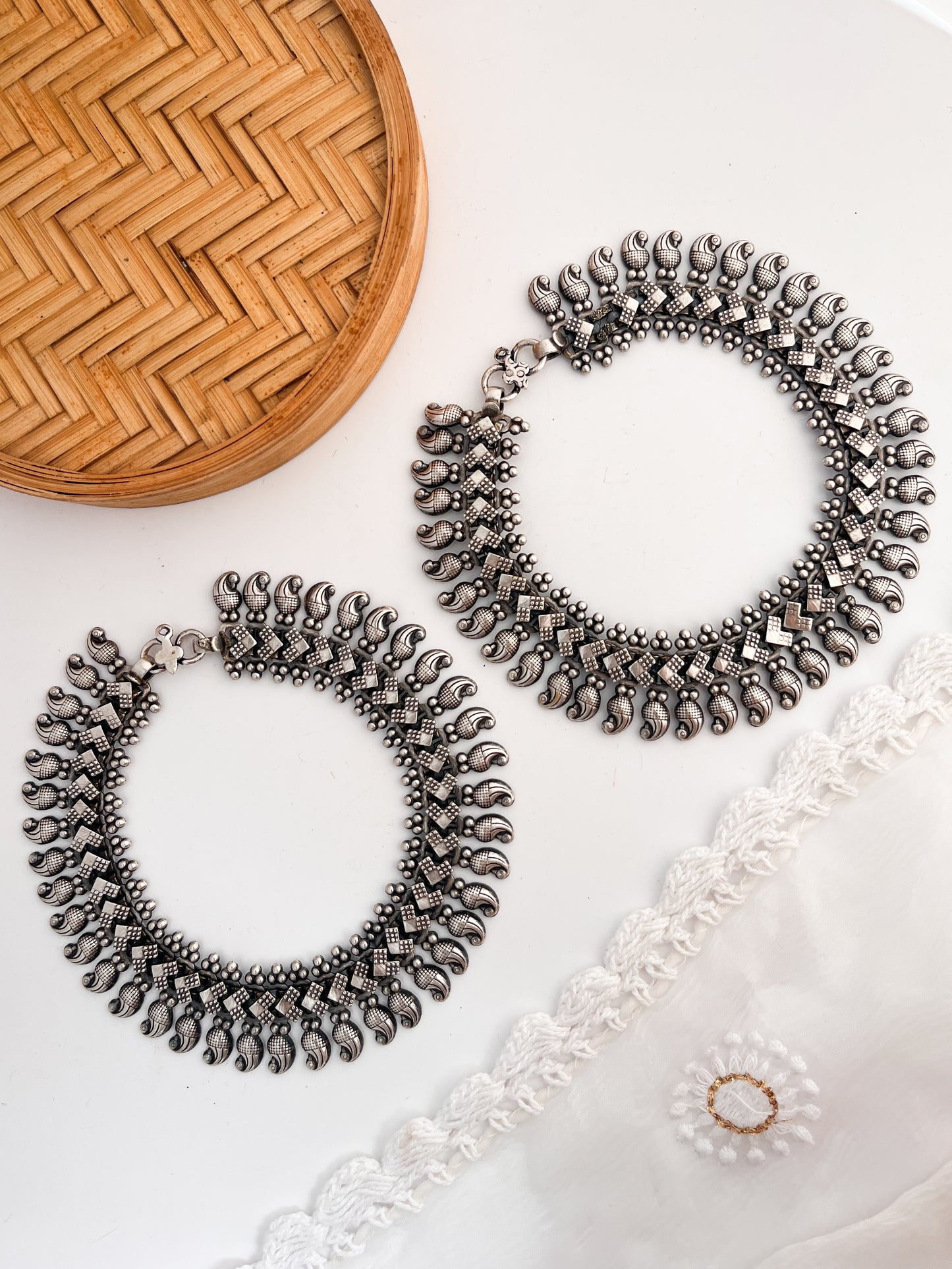MENAKA - Brass German Silver Payal Anklets
