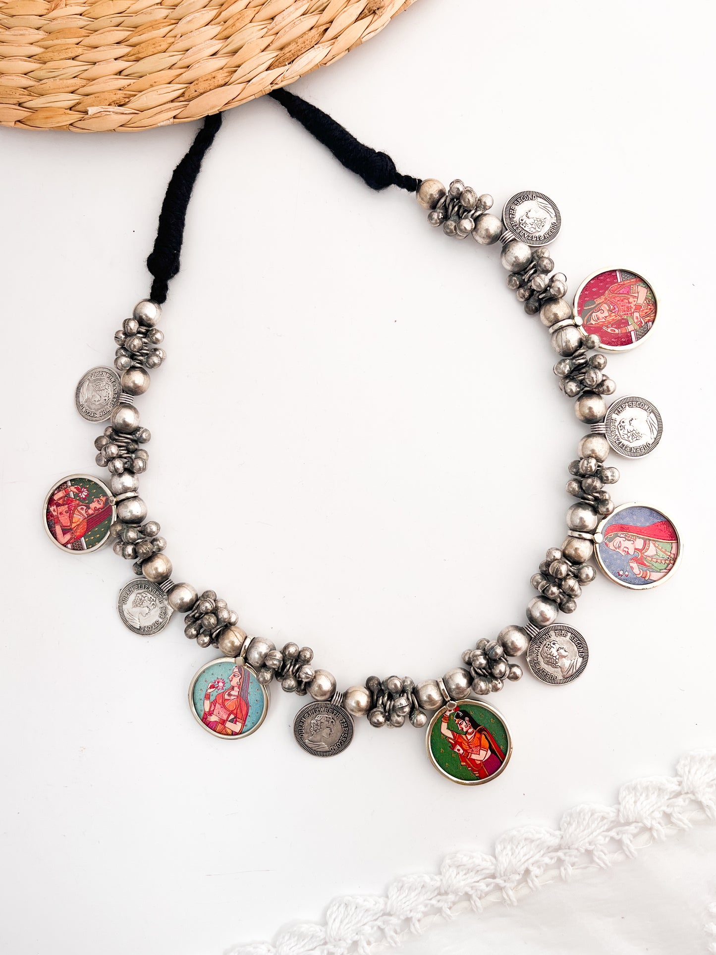 RANISA - Green Pichwai German Silver Brass Neckpiece