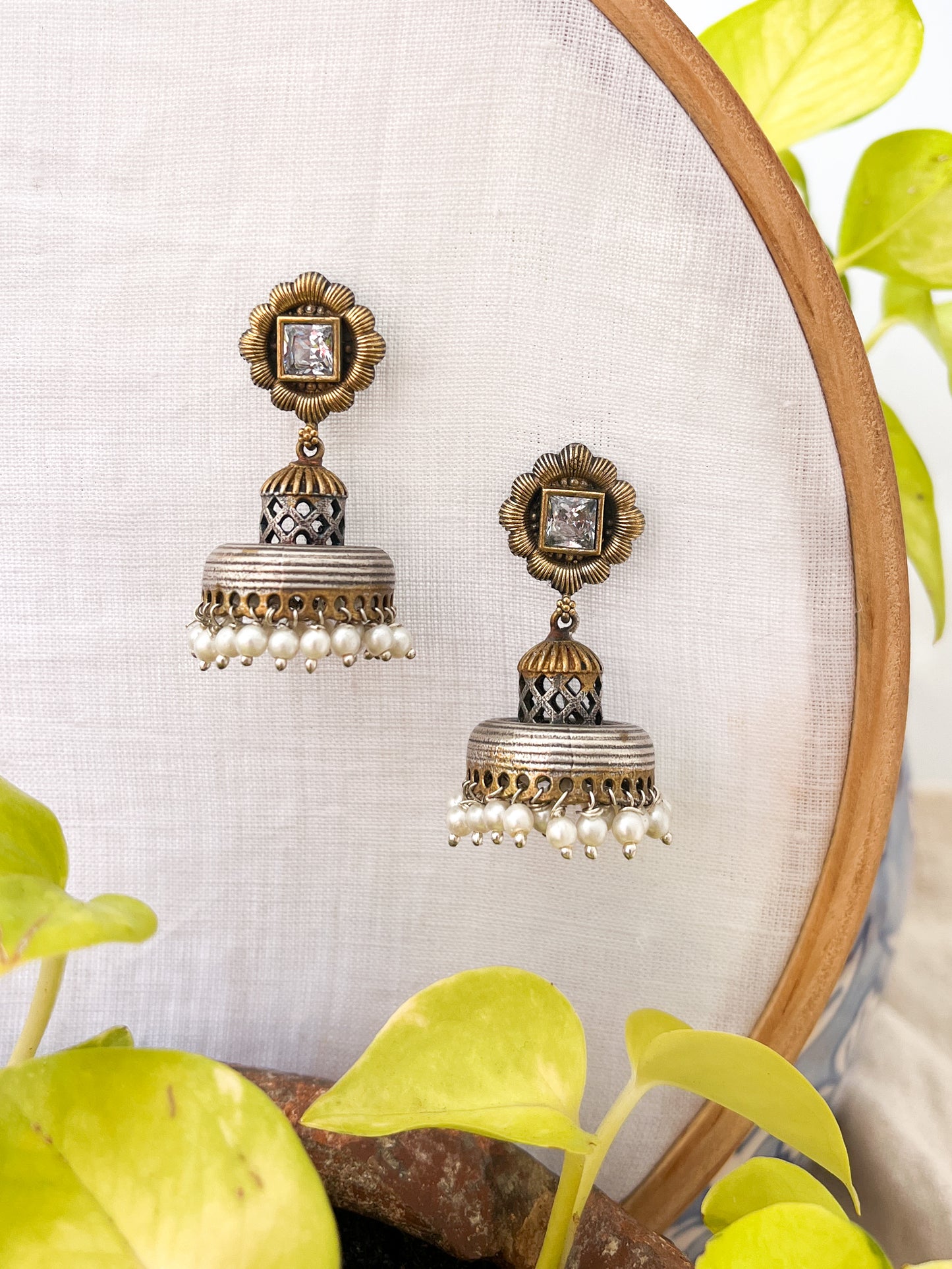 DHRITI- Dual Tone Flower Motif Jhumkas
