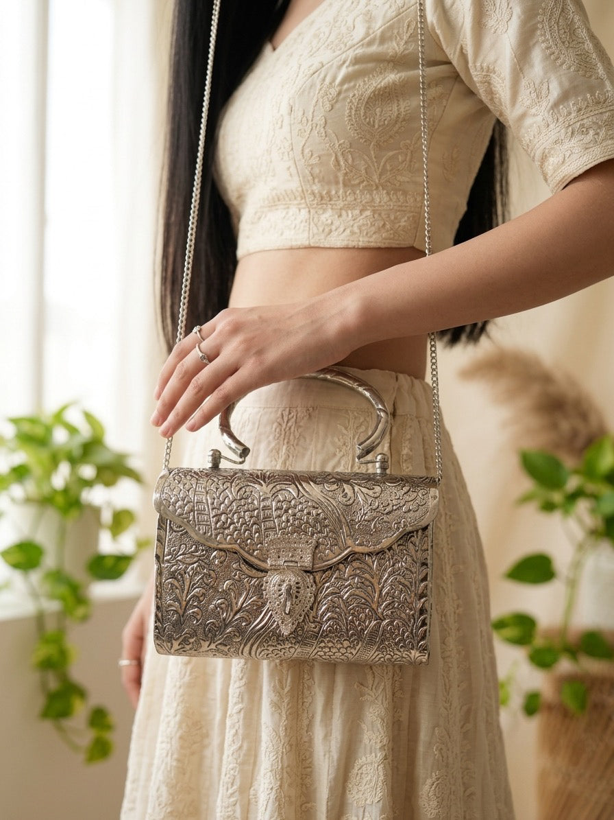 MEERA-Brass Slig Clutch Bag