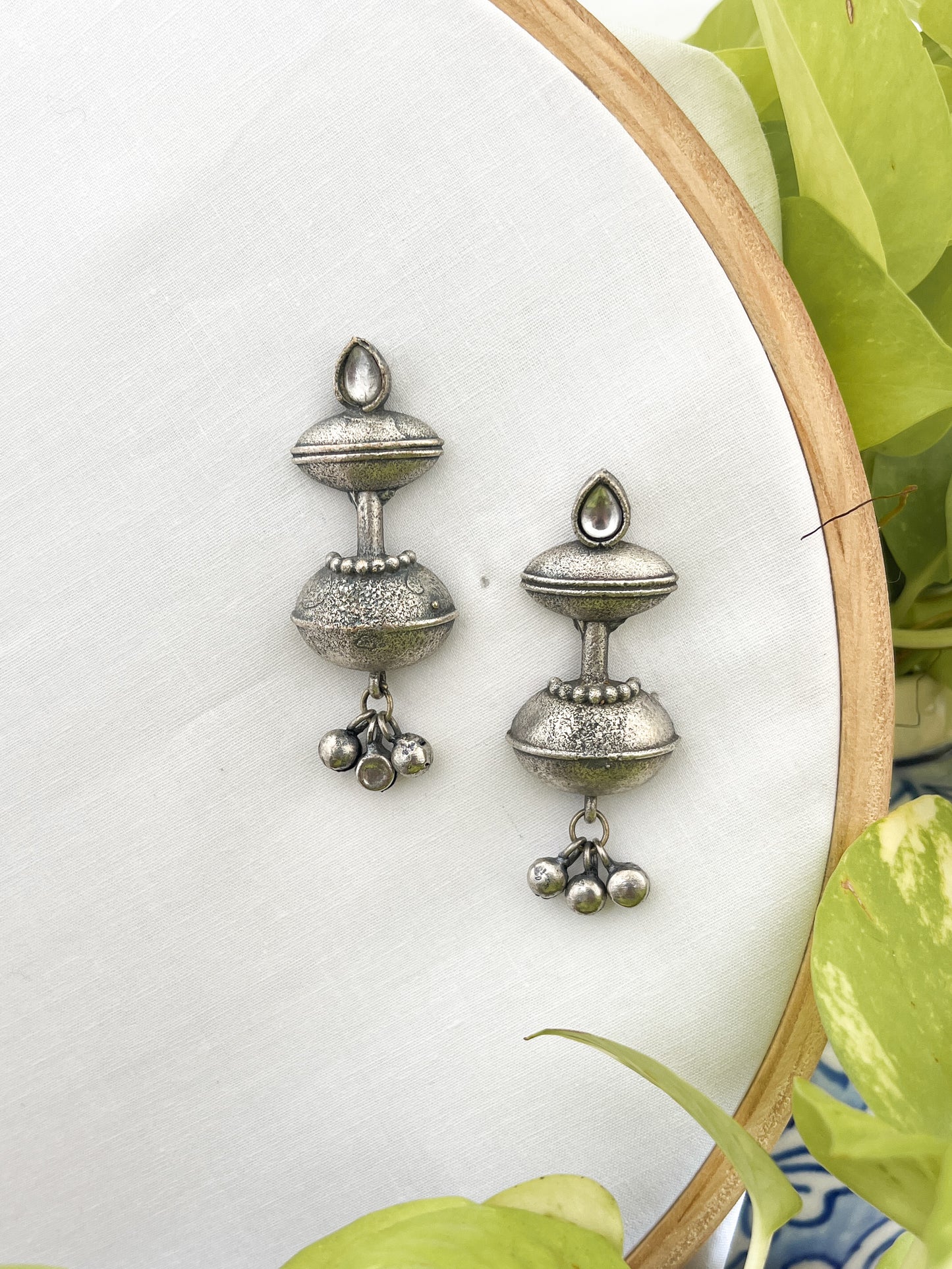 Inika - German Silver Double Matka Earrings