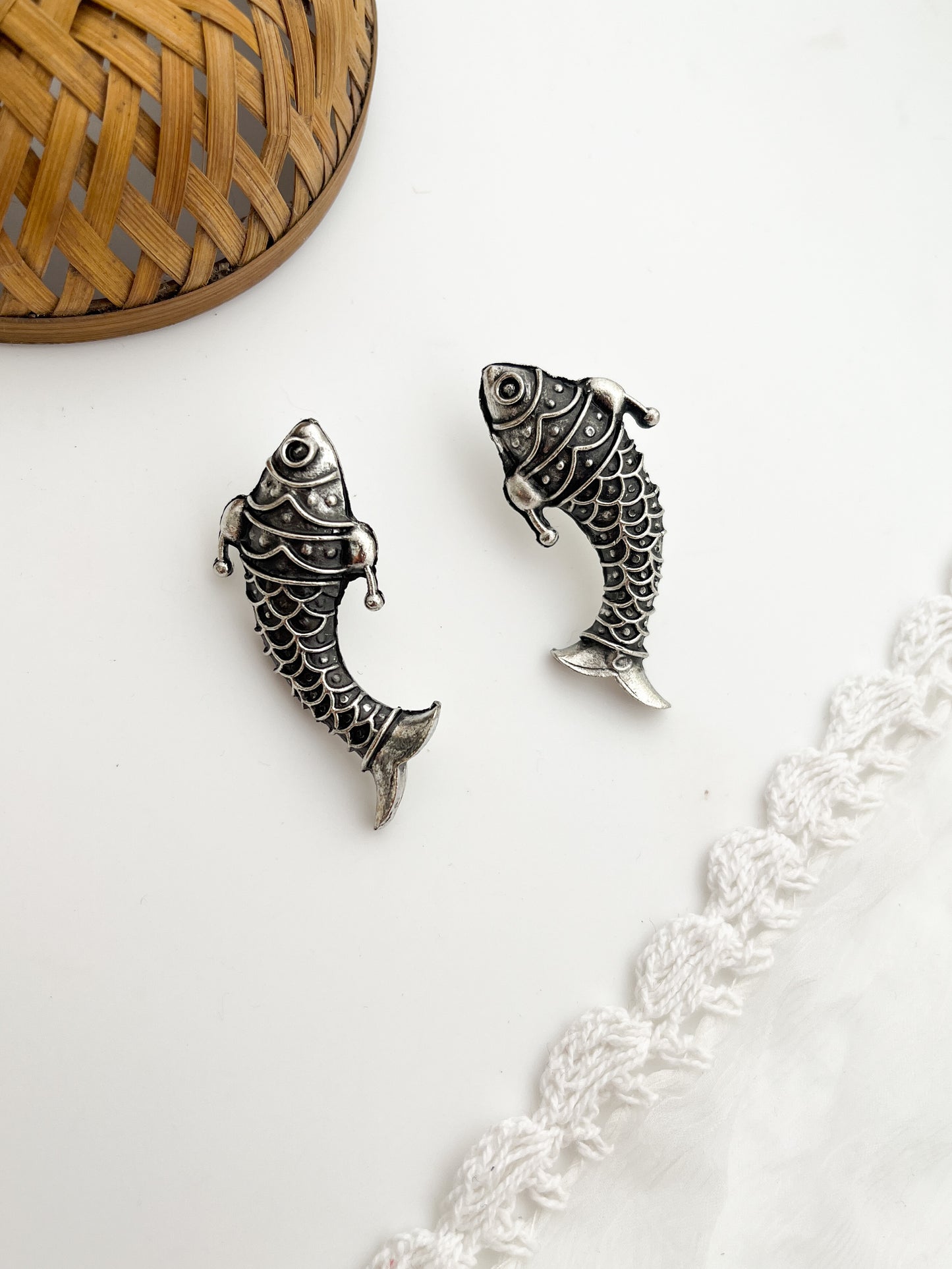 Jal Ki Rani - German Silver Fish Studs