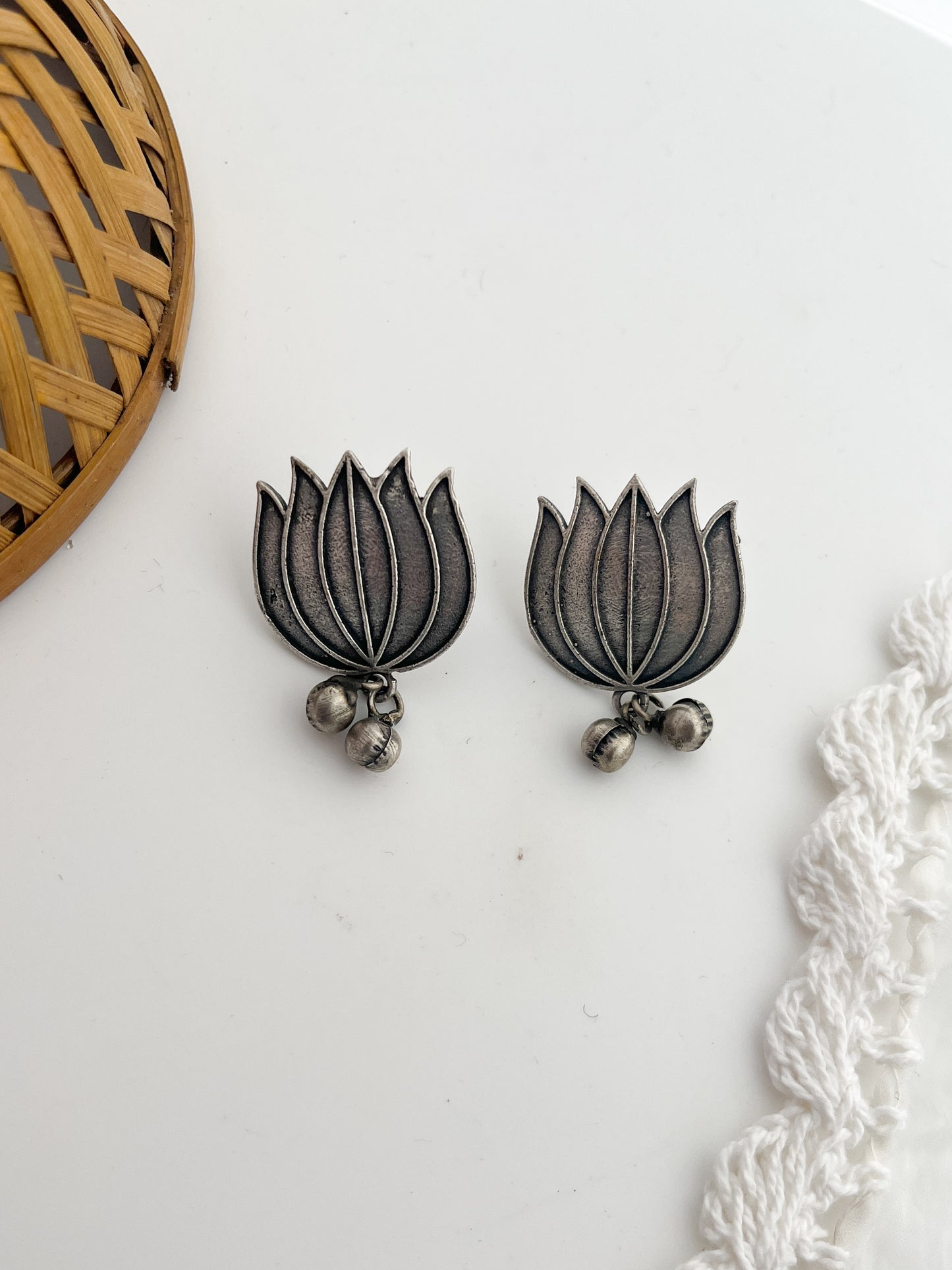 Kamalnandini -German Silver Lotus Studs