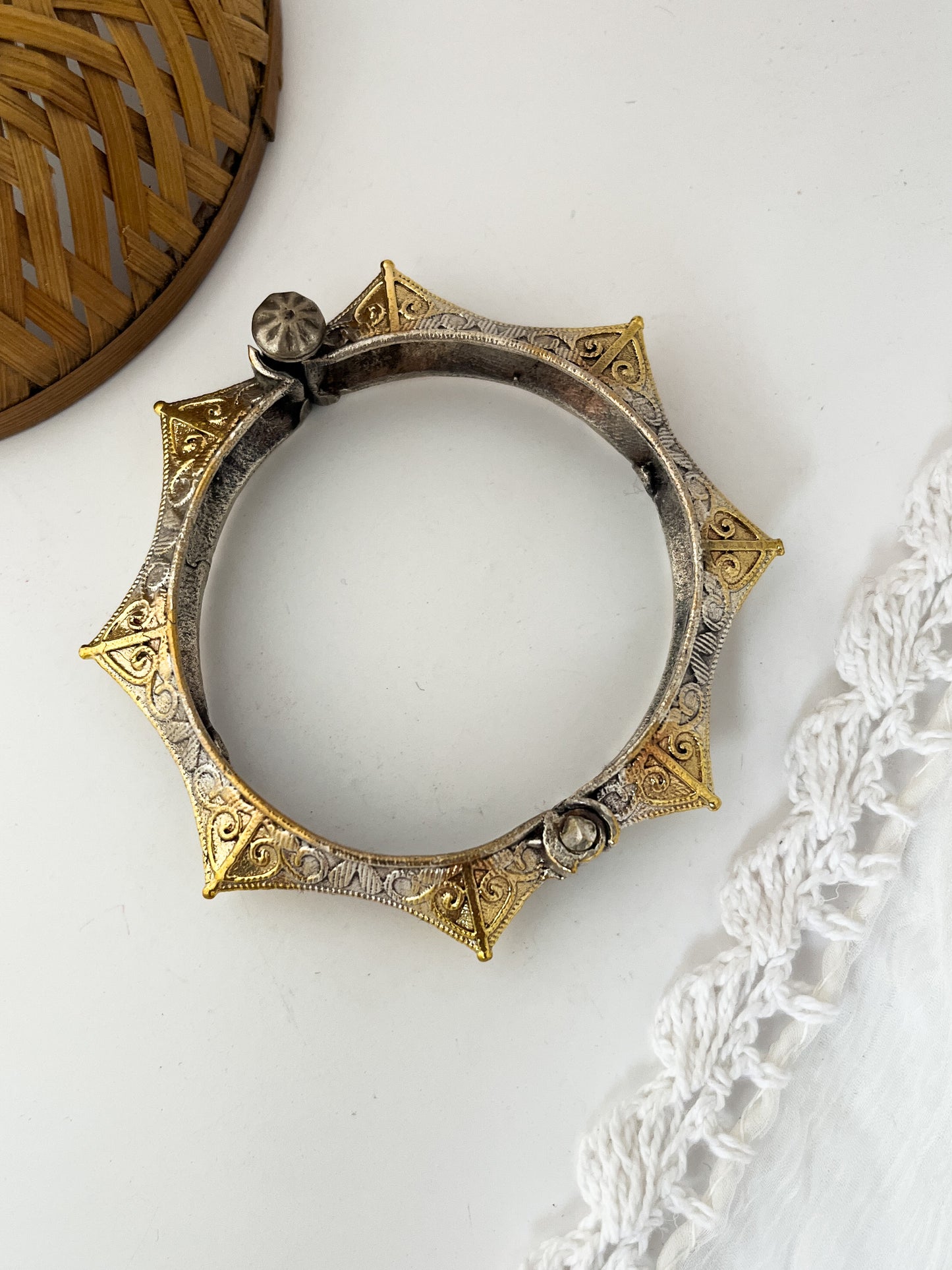 KAVERI - Brass Silver Plated Dual Tone Kada Bangle