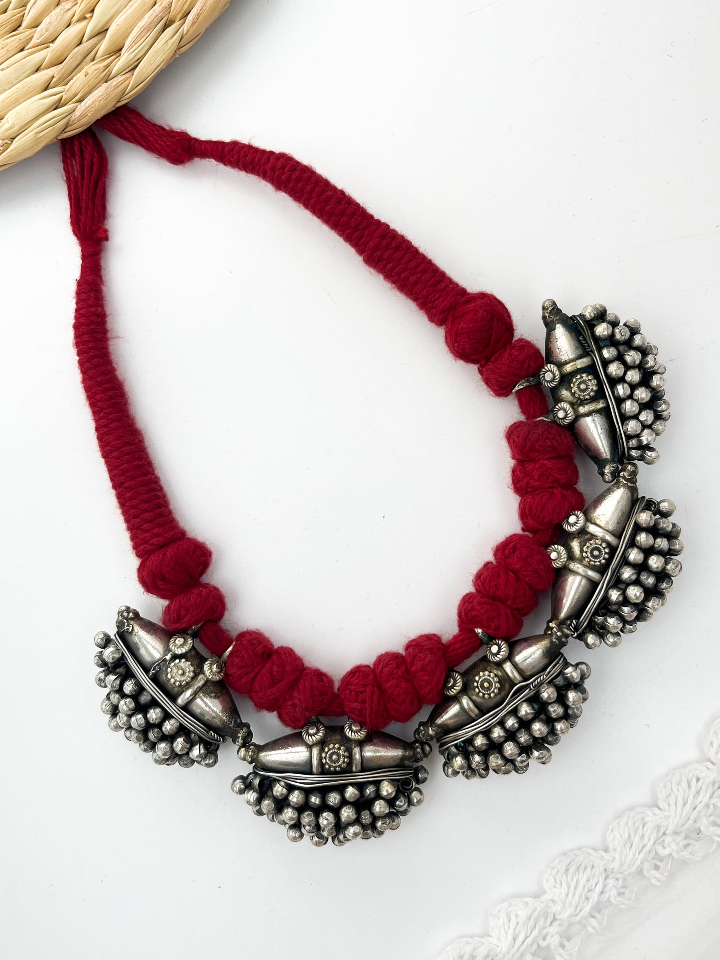 KAVYA - Brass With Silver Plating Neckpiece Red
