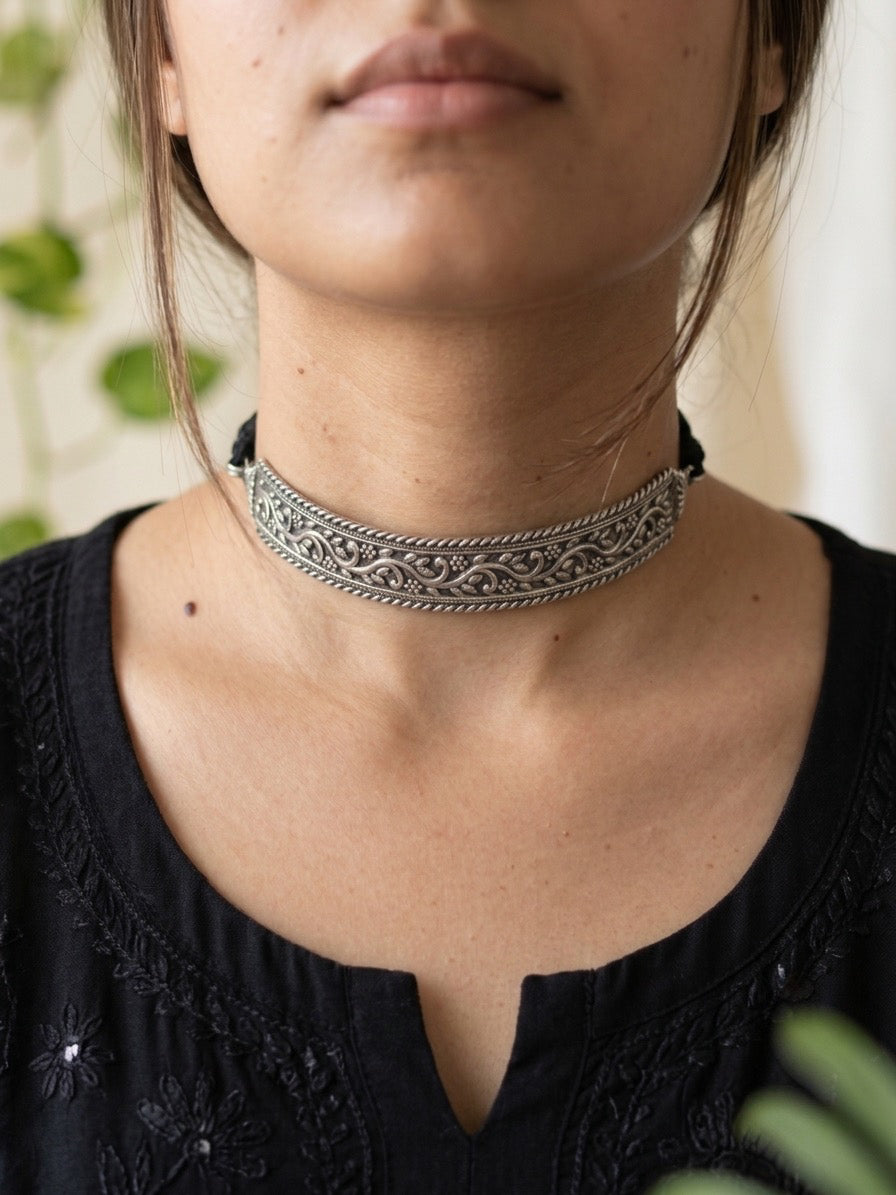 MANASI- Brass Chocker With Silver Plating