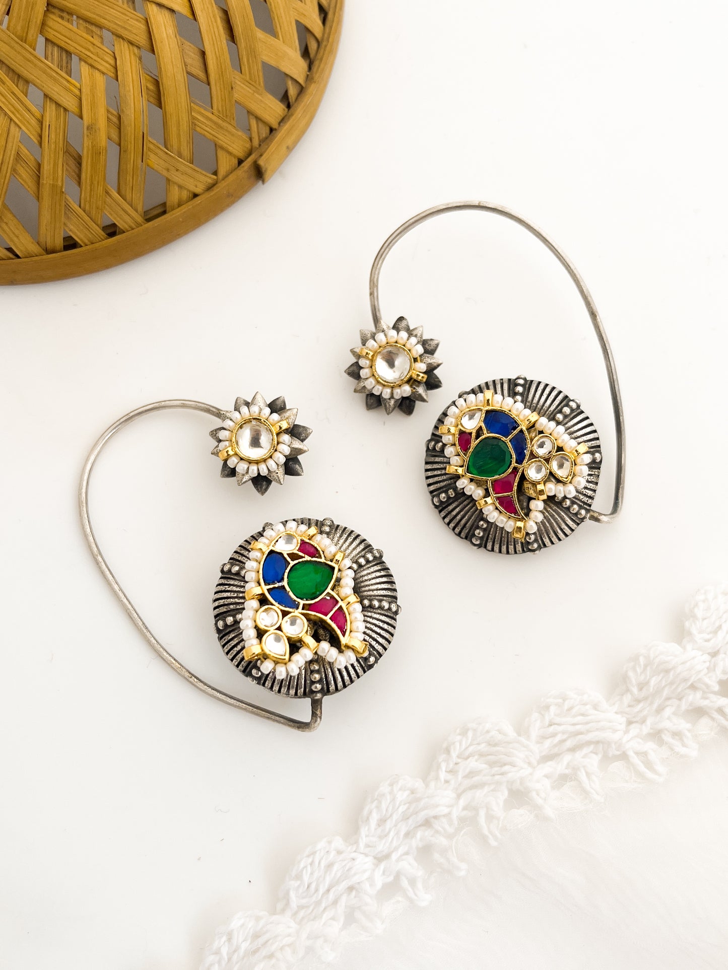 MANIKARNIKA - German Silver Bugdi Earcuff With Kundan Work
