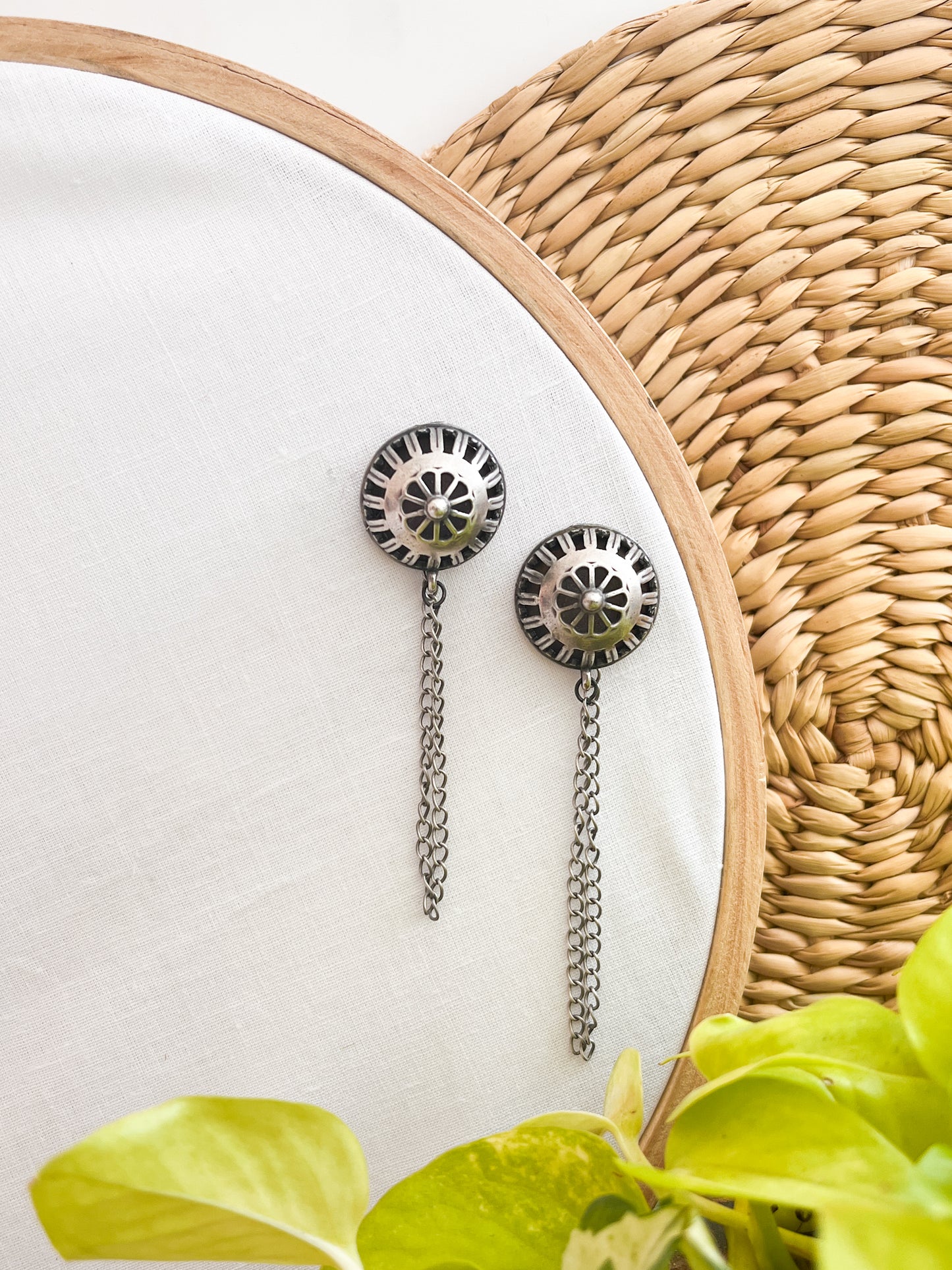 MANVI- German Silver Stud With Dangling Chain