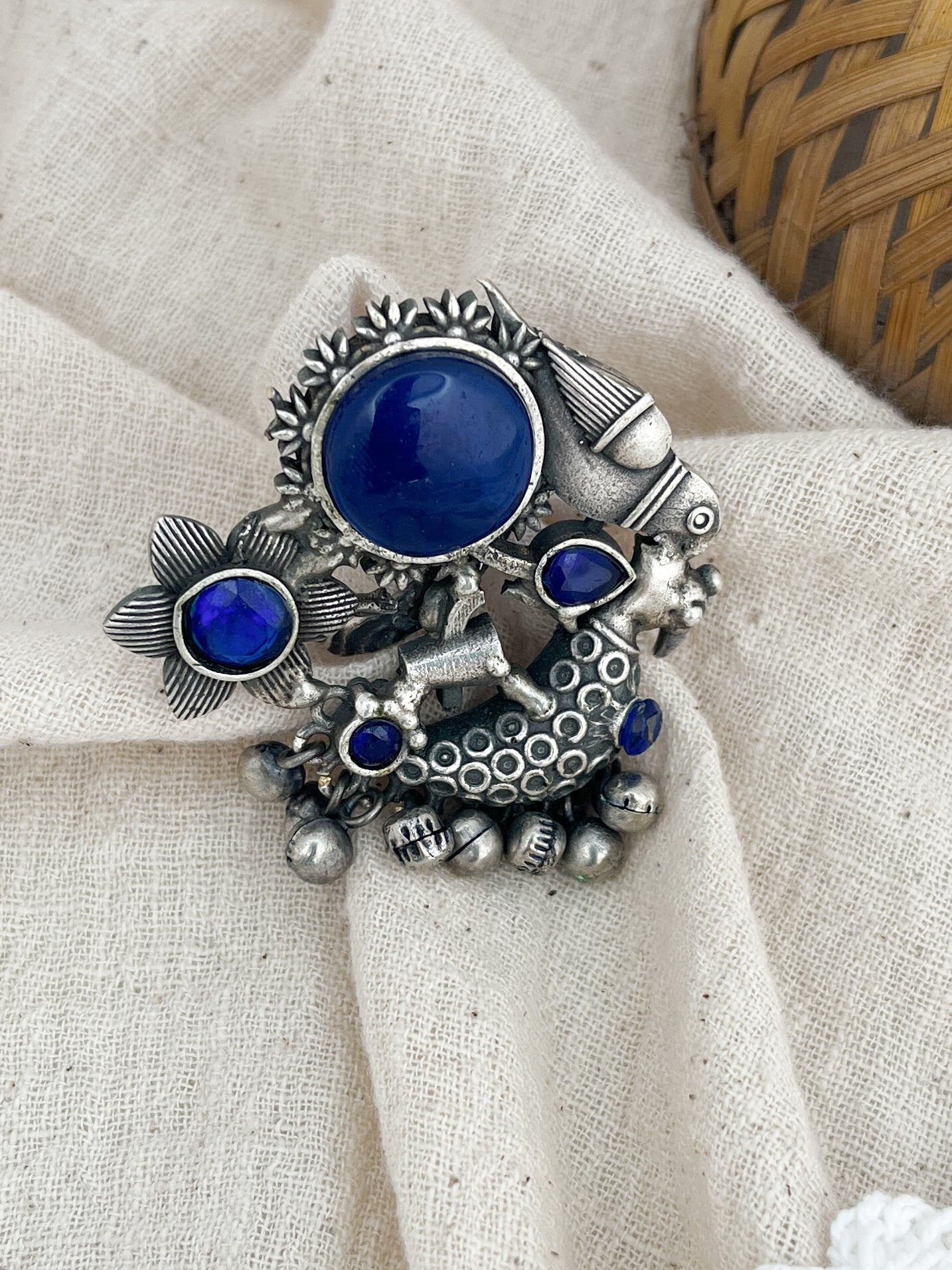 Meera Blue Stone Fusion Oxidised Ring