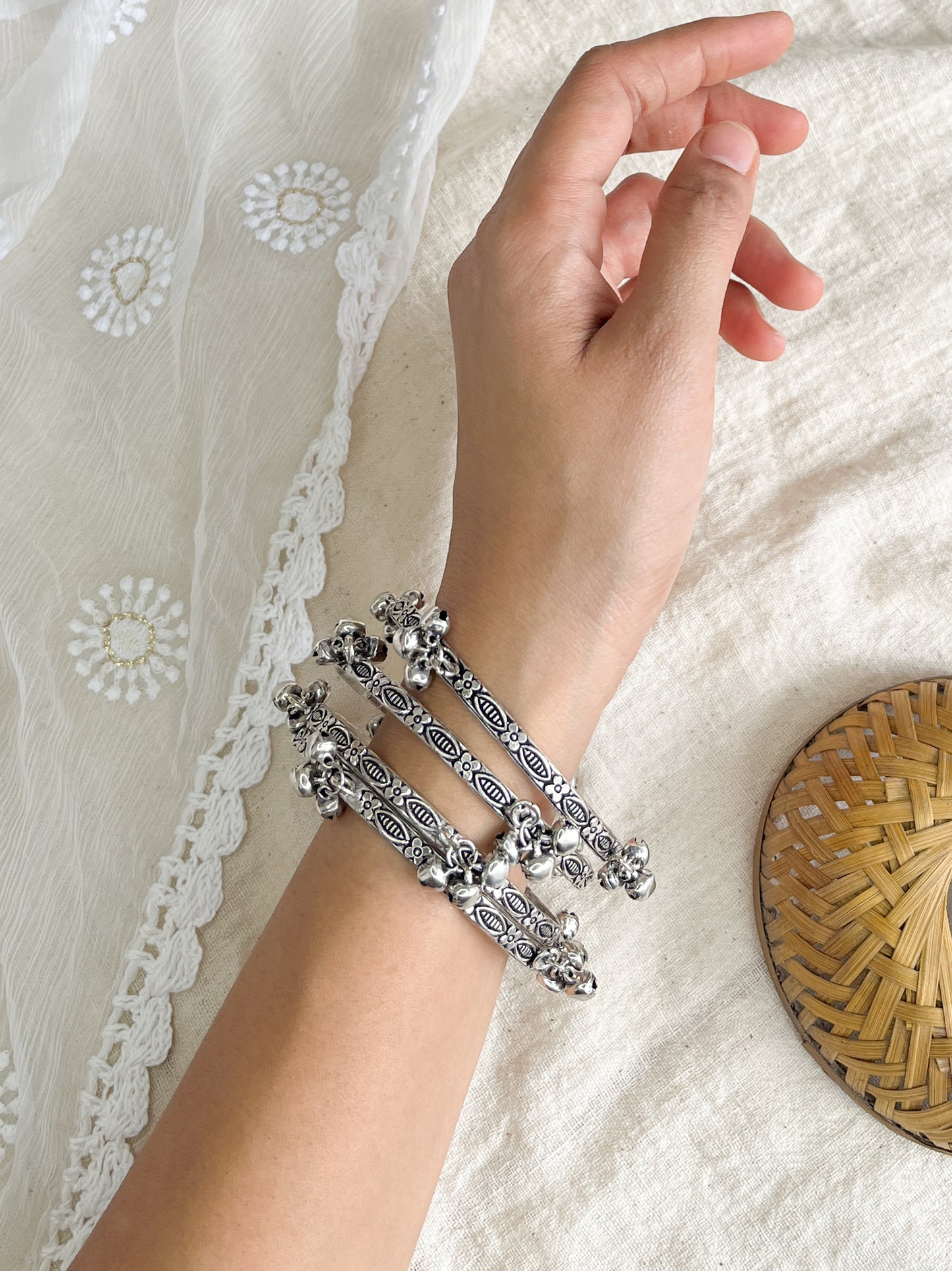 Meghana Silver Oxidized Kada Bangle