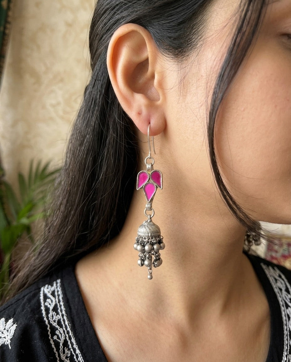 MIHIKA - Afghani Glass Jhumka Pink