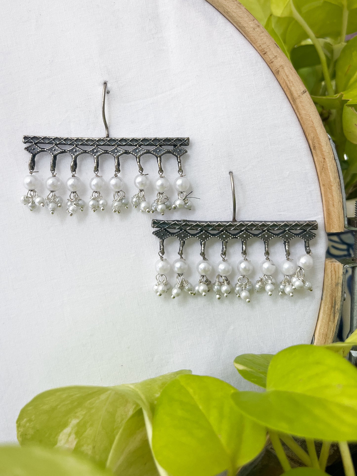 Mihika - Silver Oxidised Wide Danglers
