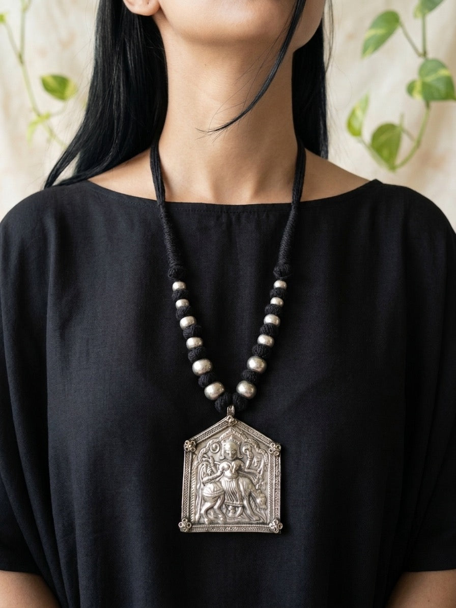 MOHINI- Brass Paan Pendant Black Patwa Dhaga Neckpiece