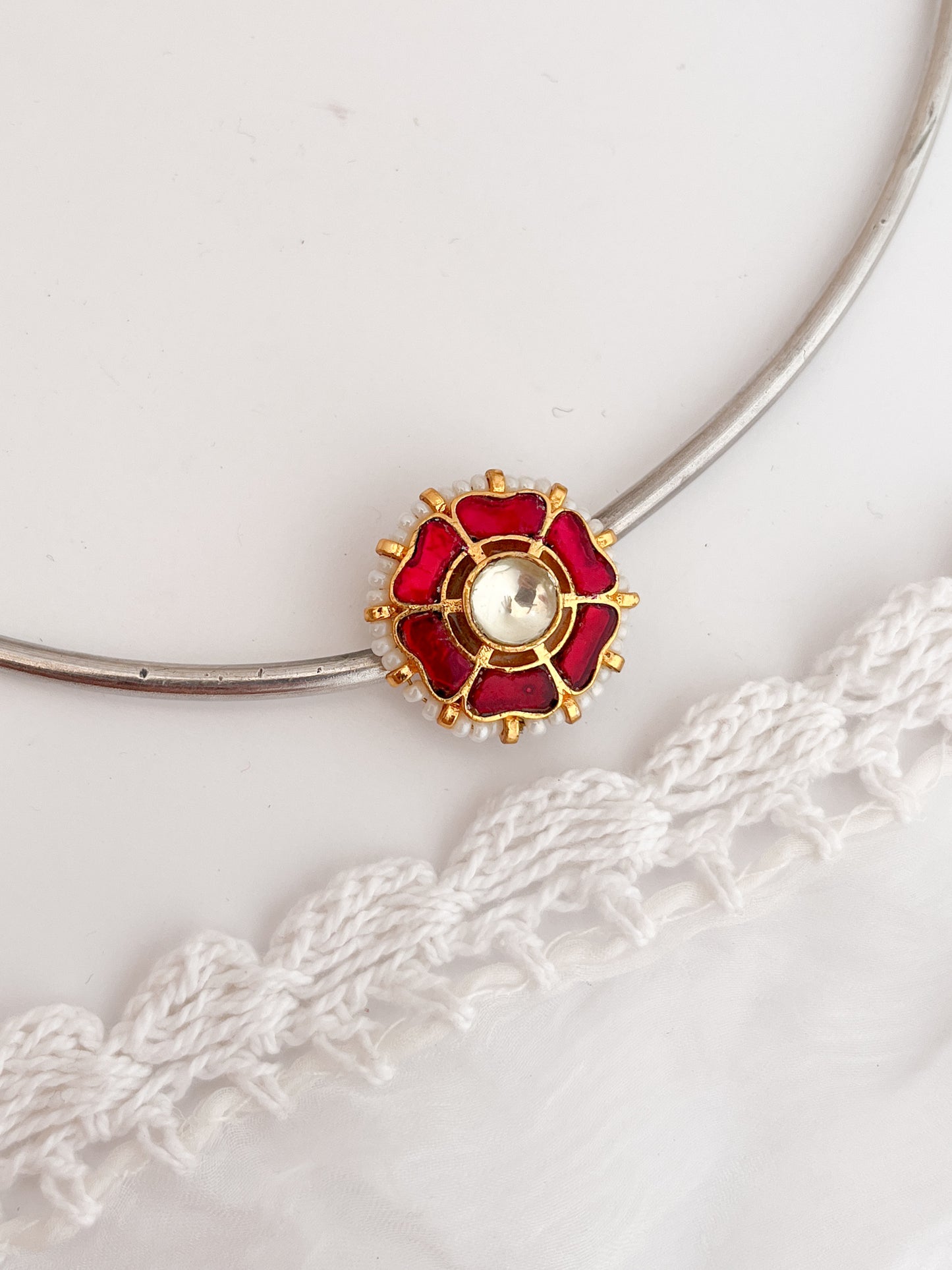 MOUSAMI - German Silver Hasli With Kundan Flower Pendant