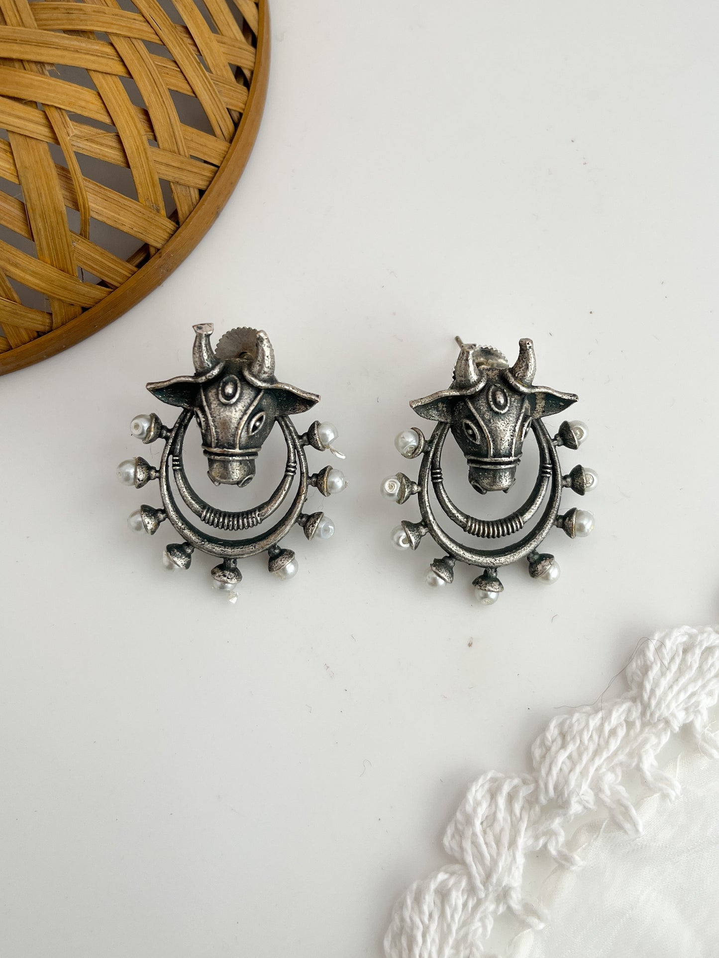 Nandini - German Silver Nandi Studs