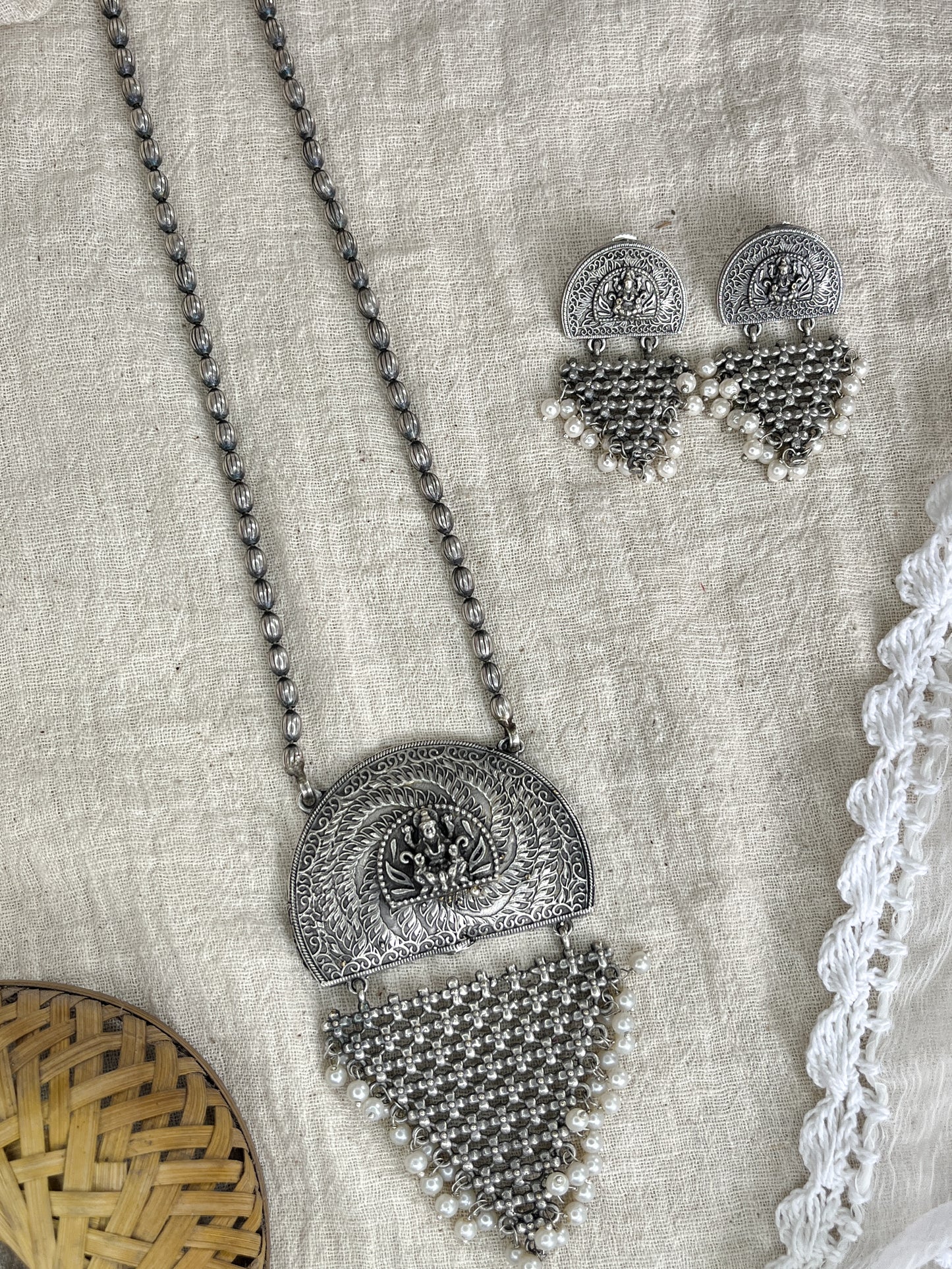 Padma Silver Oxidized Matarmala Long Neckpiece