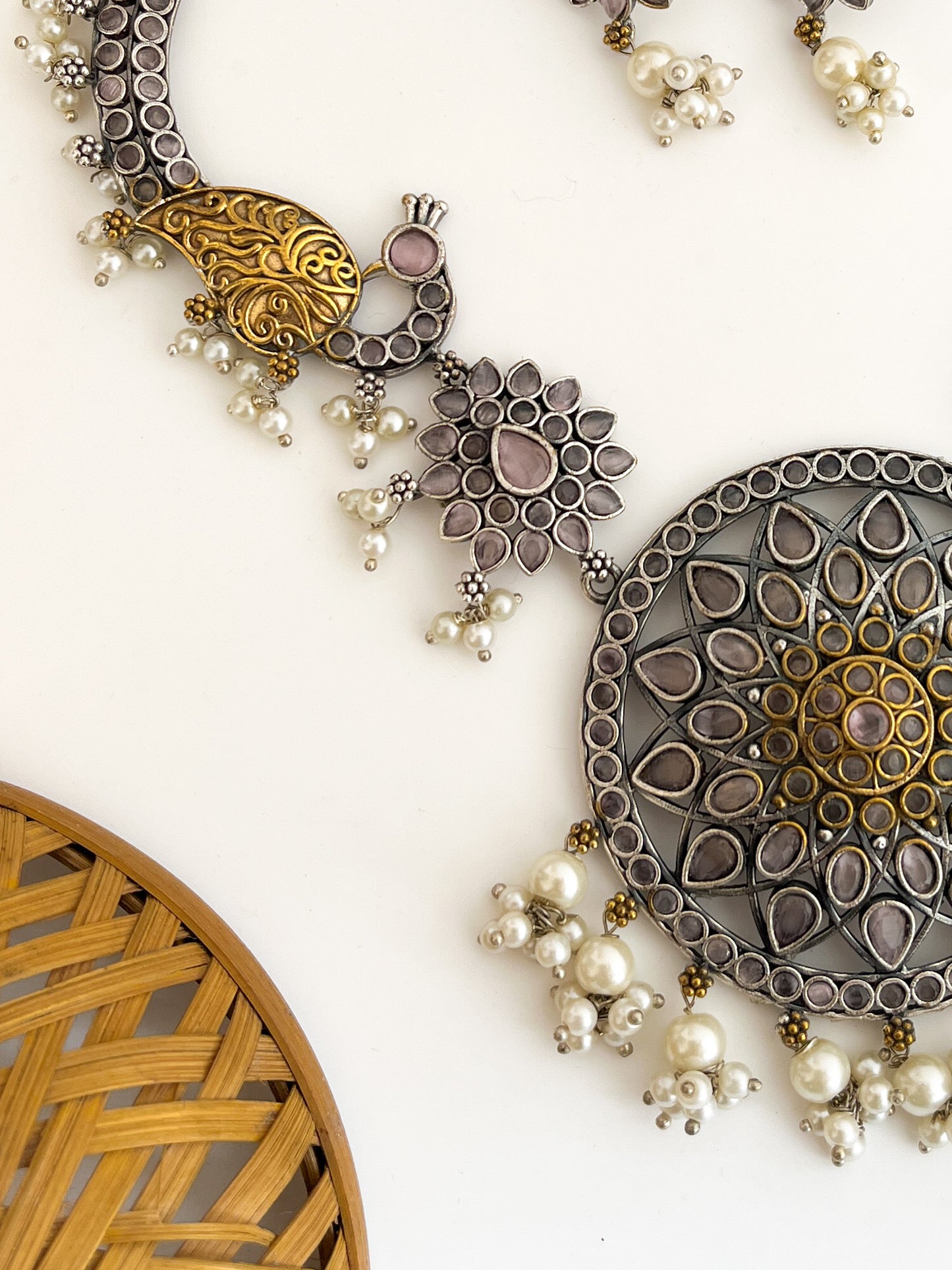 Parvati - Silver Oxidised Tual Stone Chocker Neck Piece
