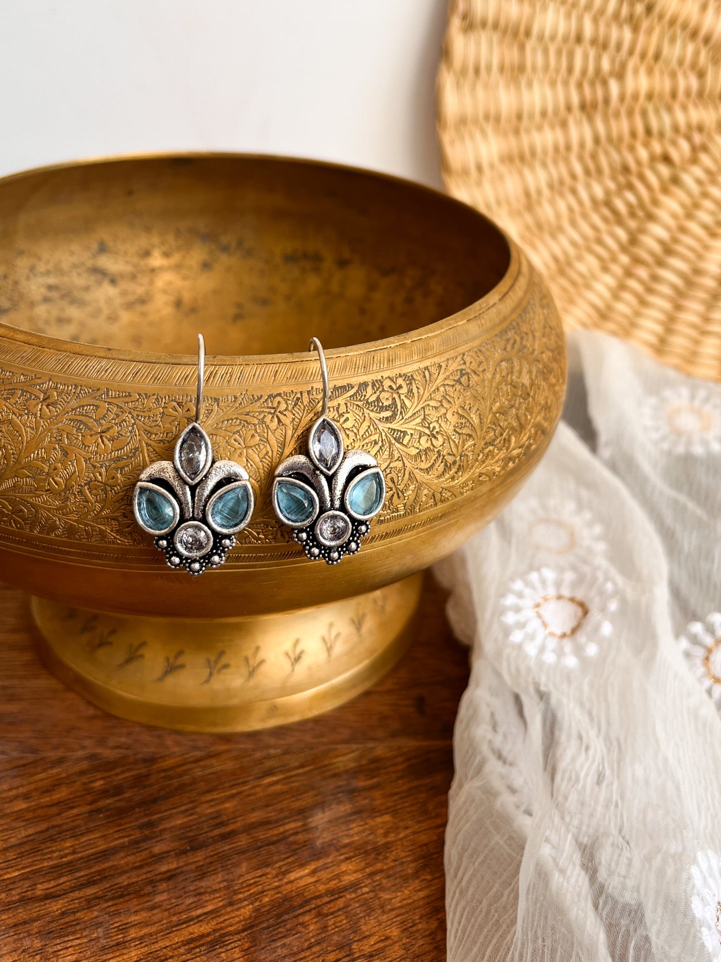 PIHU- German Silver Pastel Stone Earrings