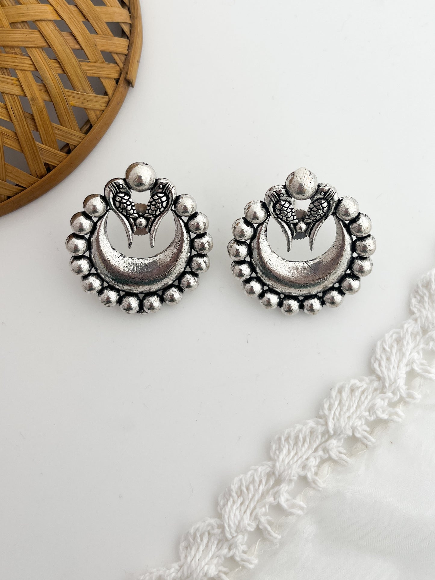 Poorvi - German Silver Chandbali Stud