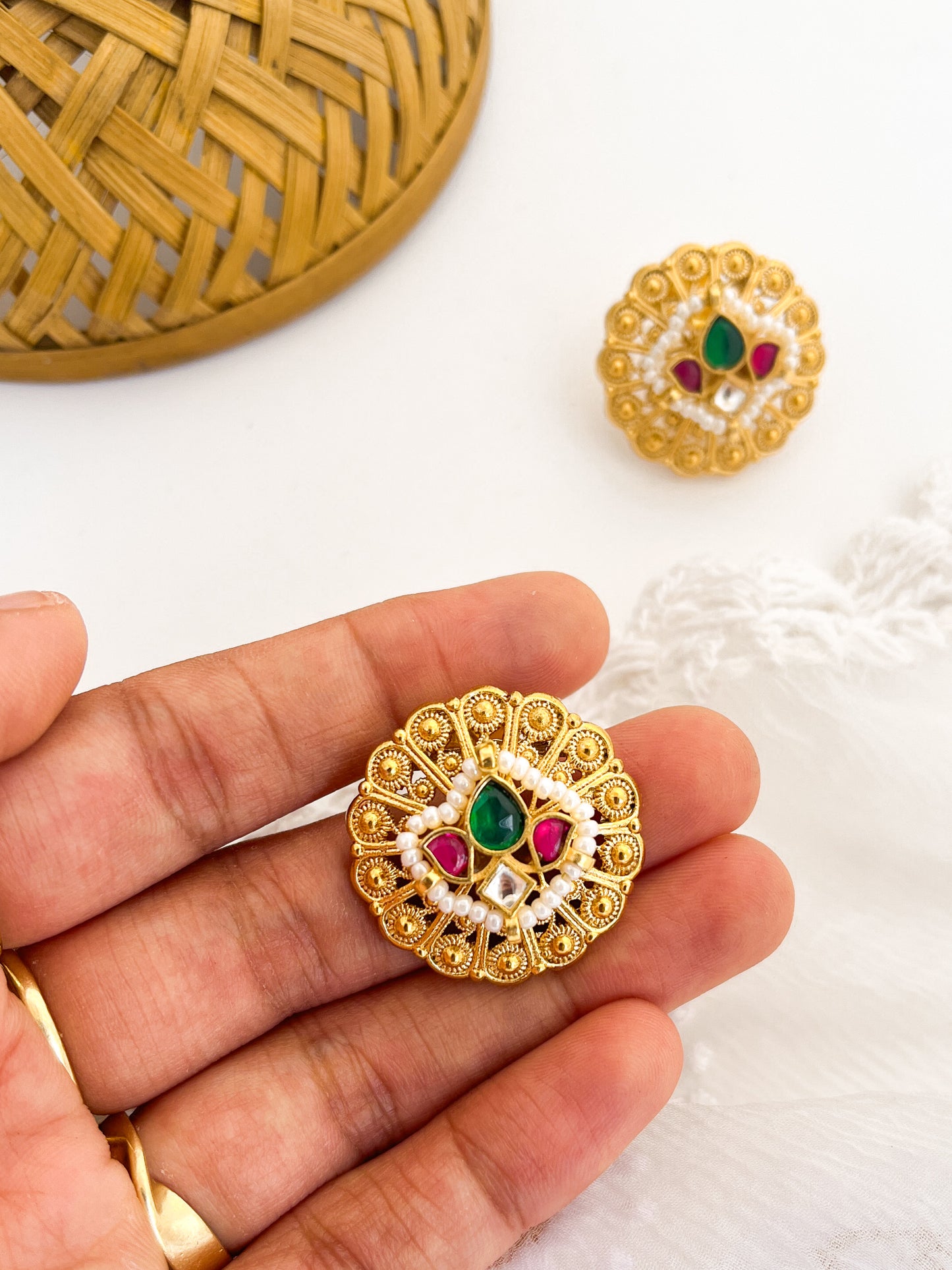 RASHMIKA- German Silver Gold Tone Studs With Kundan Work