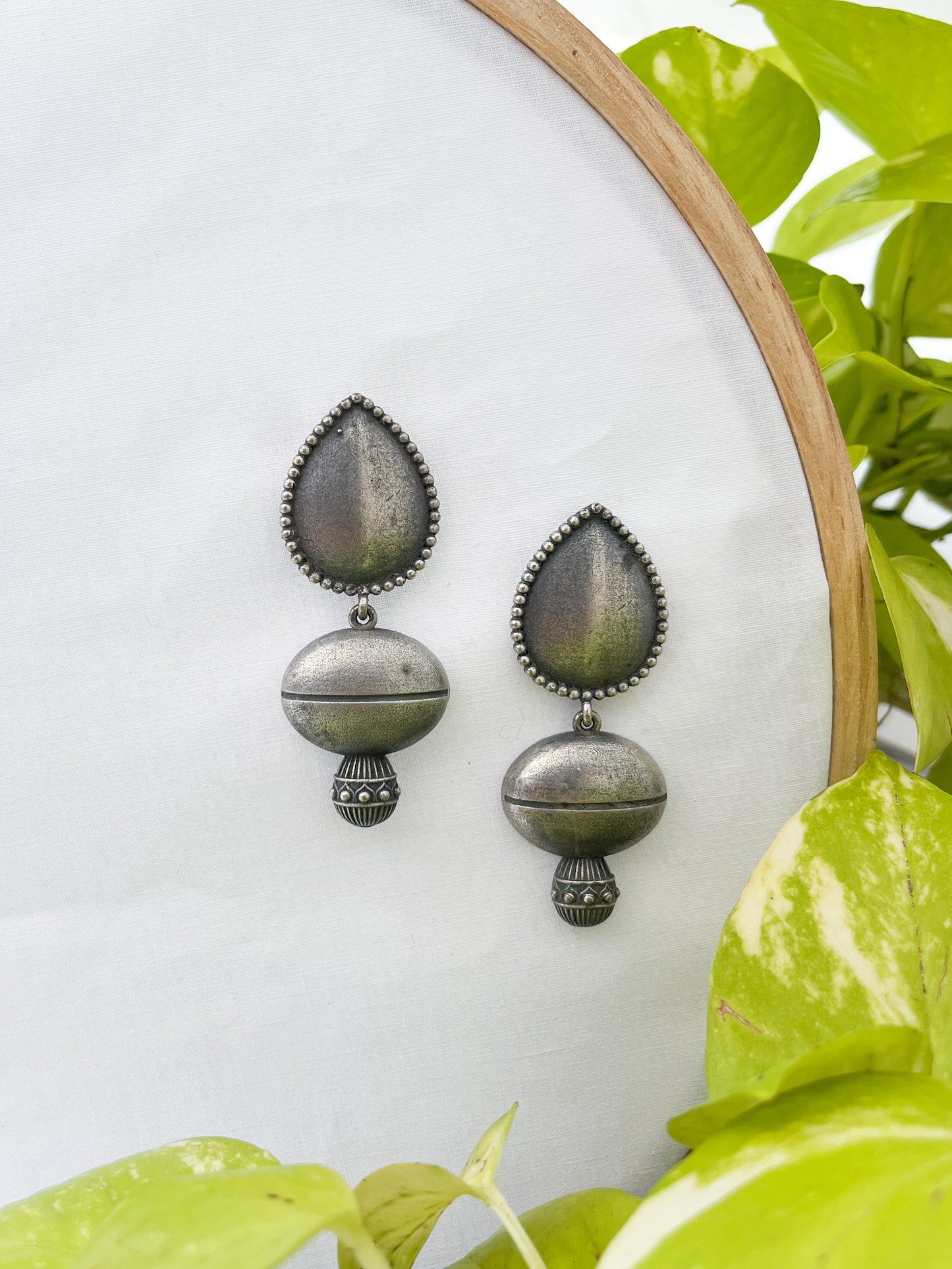 Roohi - German Silver Drop Danglers