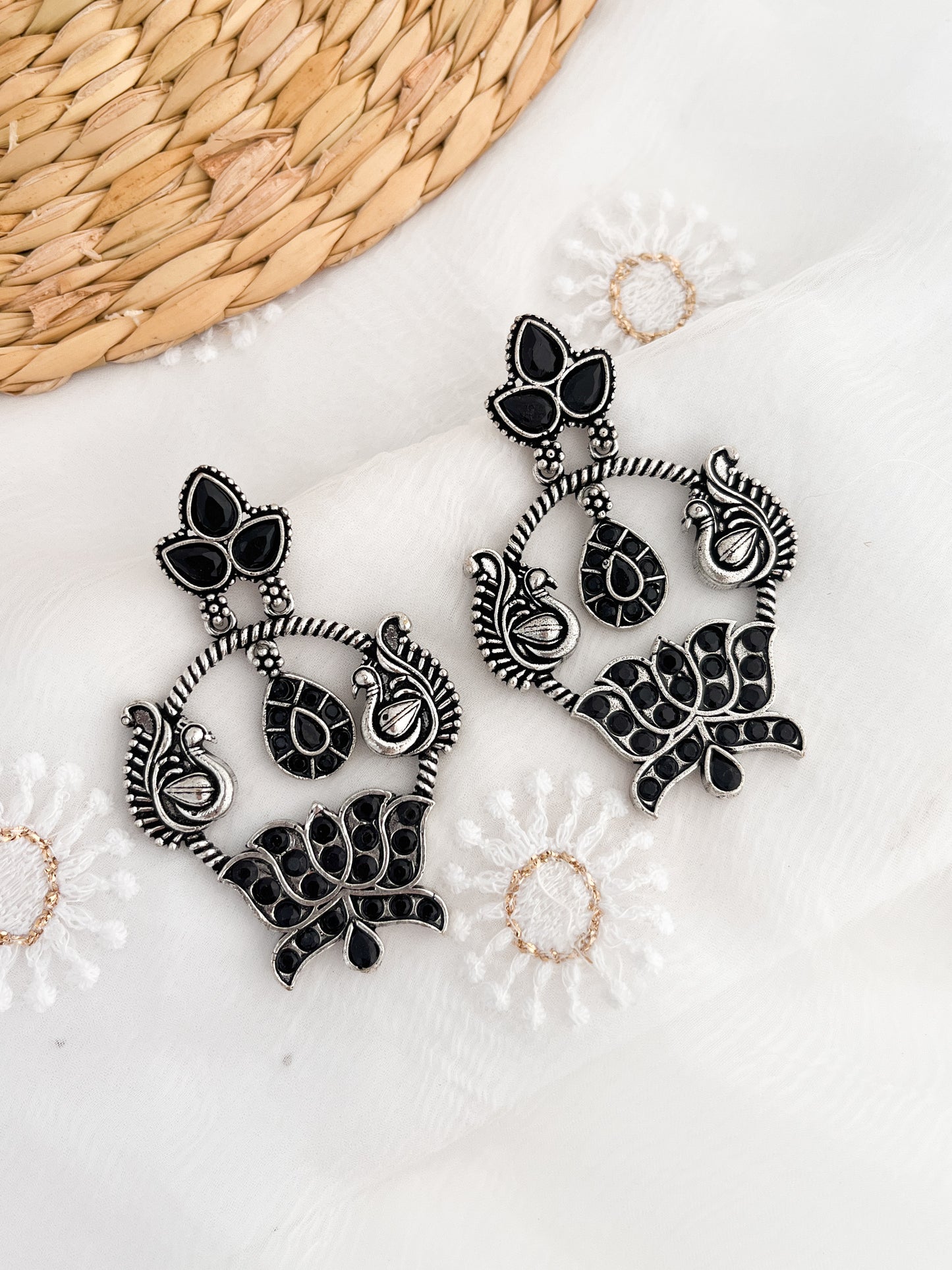 ROOPSUNDARI - German Silver Chandbali With Black Stones